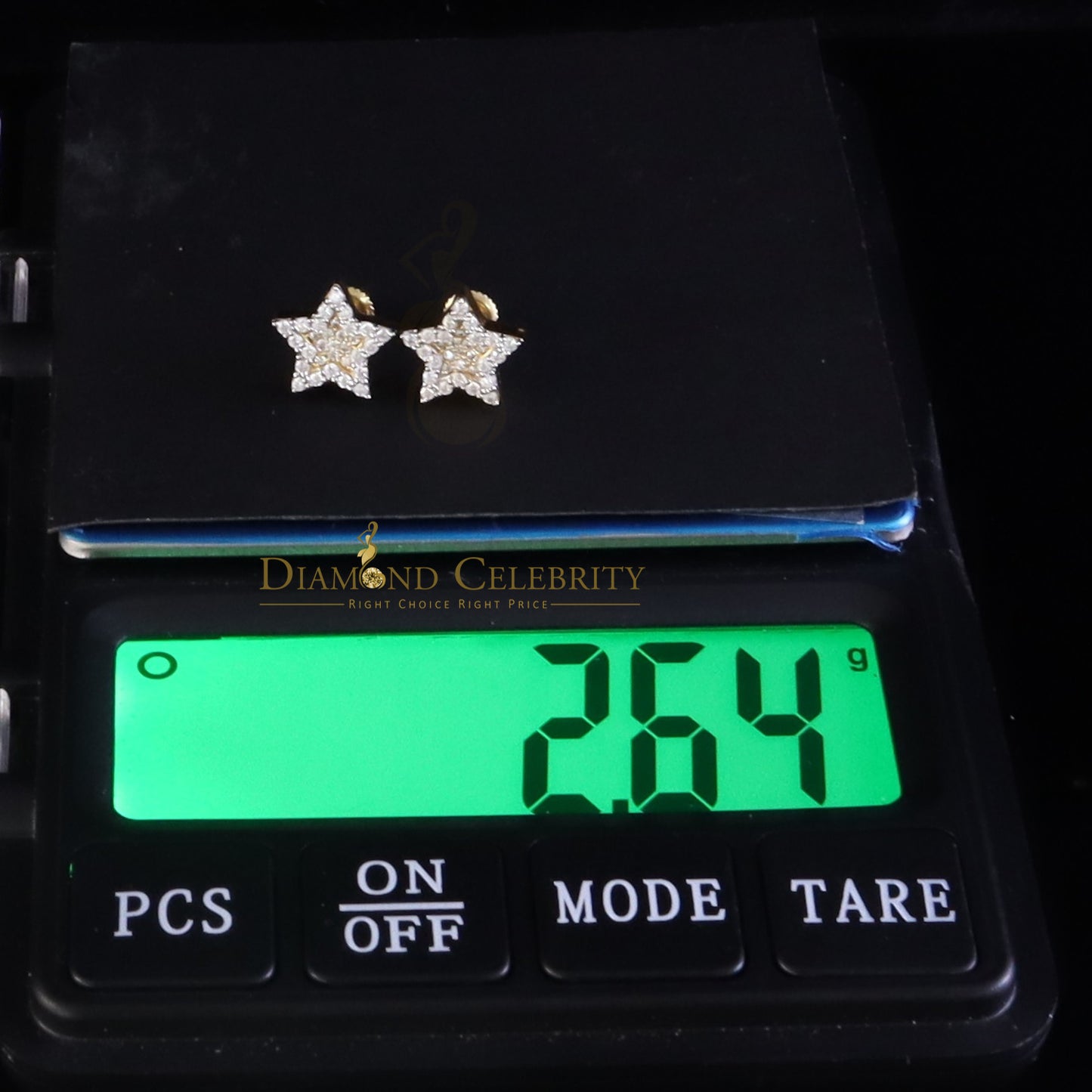 DiamondCelebritees 925 Yellow Silver 0.66ct VVS 'D' Moissanite Star Stud Earring Men's/Womens