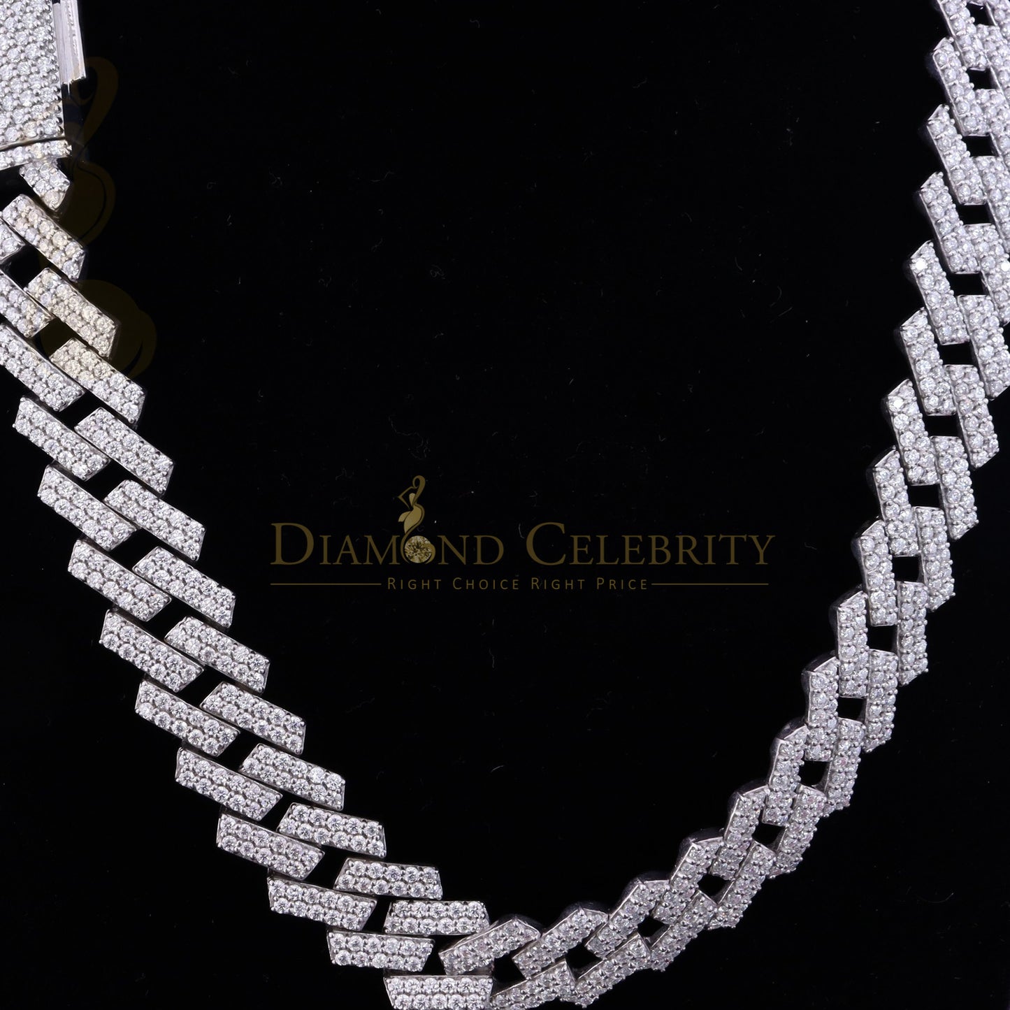DiamondCelebritees 925 Silver 40ct Moissanite White Men's Cuban Necklace SZ 20inch & 16mm Width