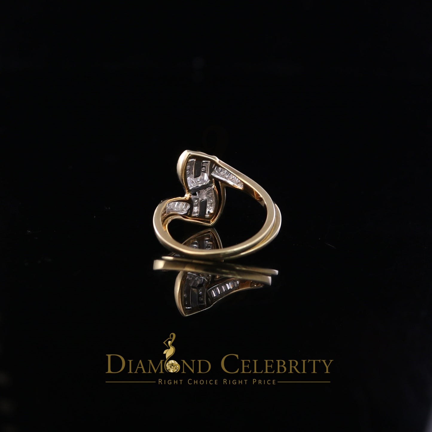 DiamondCelebritees Real 14 kt Yellow Gold with 0.25CT Real Diamond BUGGET 'Z' Shape Ring Size 6.5
