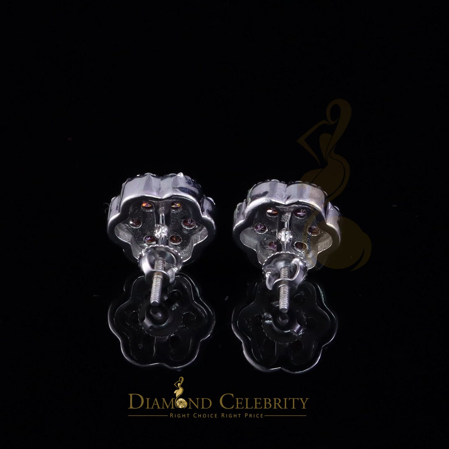 Diamondcelebritees Men's/Women's 925 Silver White 1.50ct VVS D Pink Moissanite Floral Stud Earrings