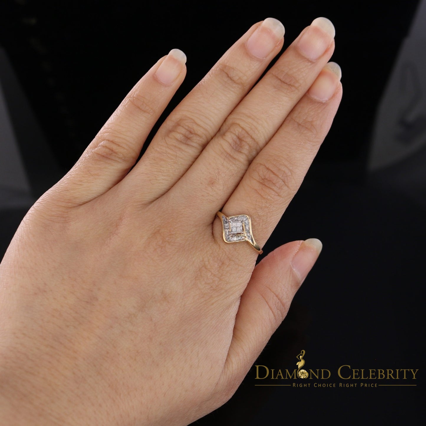 DiamondCelebritees Real 14kt Yellow Gold with 0.25CT Real Diamond FASHION Square Shape Ring Size 8