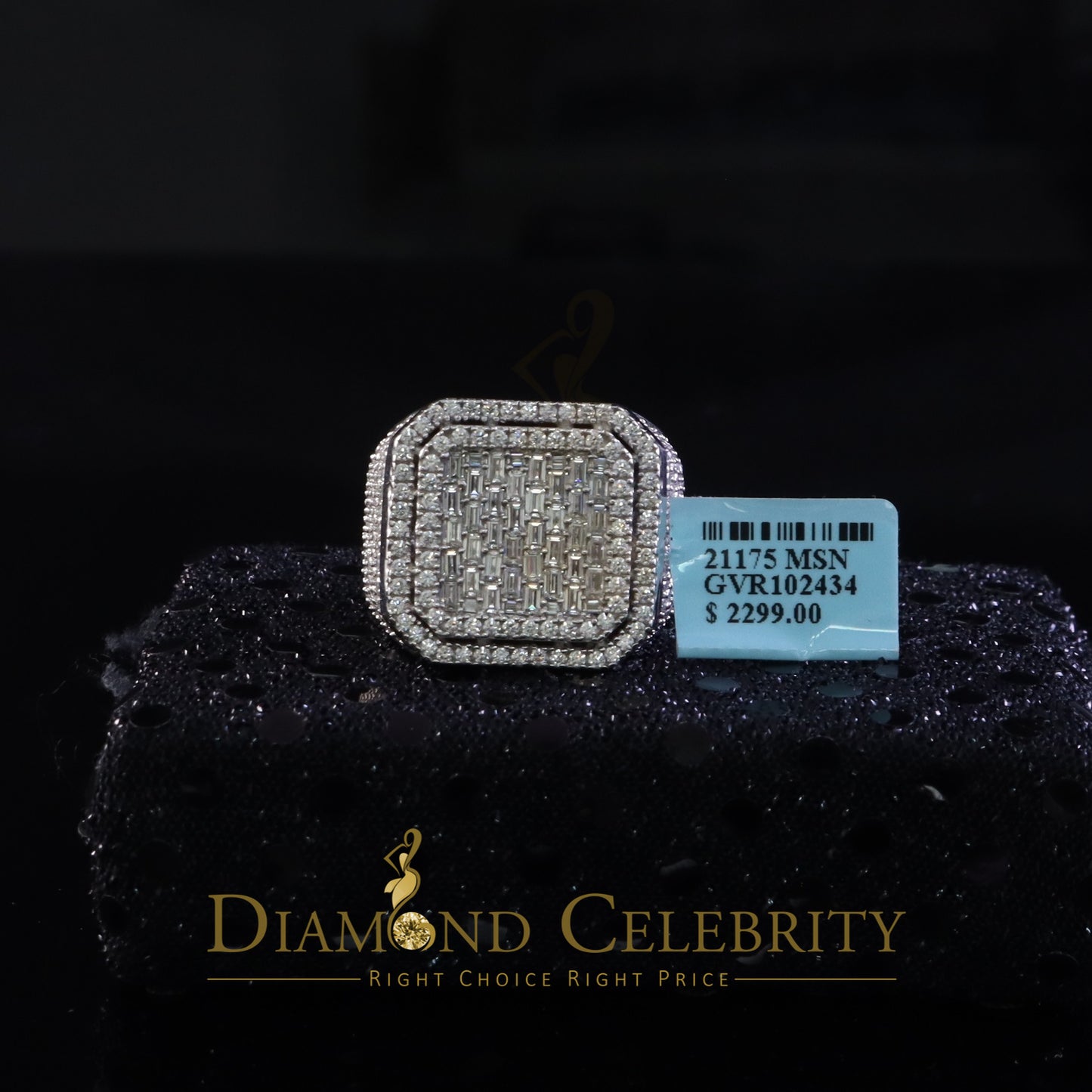 DiamondCelebritees Men's 925 White Silver 6.50ct VVS 'D' Moissanite Stone Square Rings Size 10