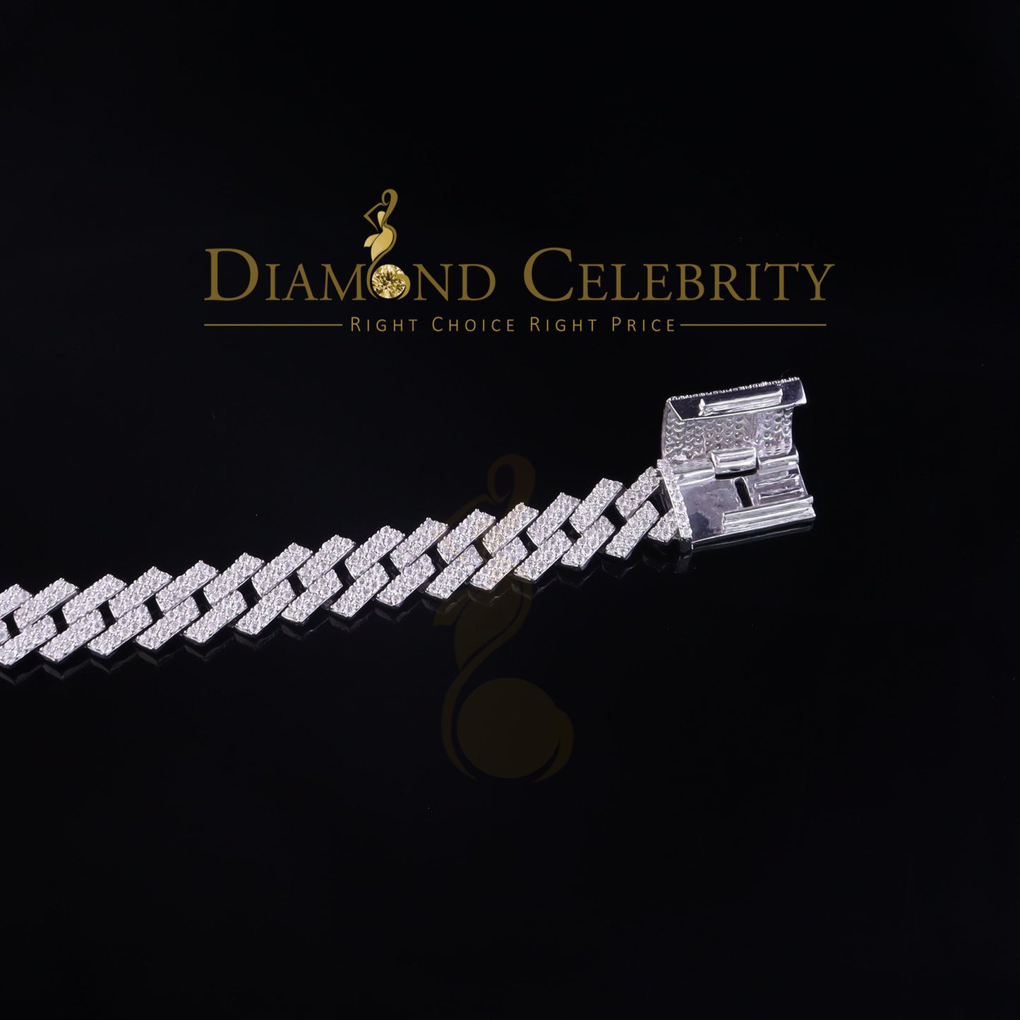 Diamondcelebritees Monaco Men's Bracelet 925 Silver White 15ct Moissanite size 8 inch & Width 14mm