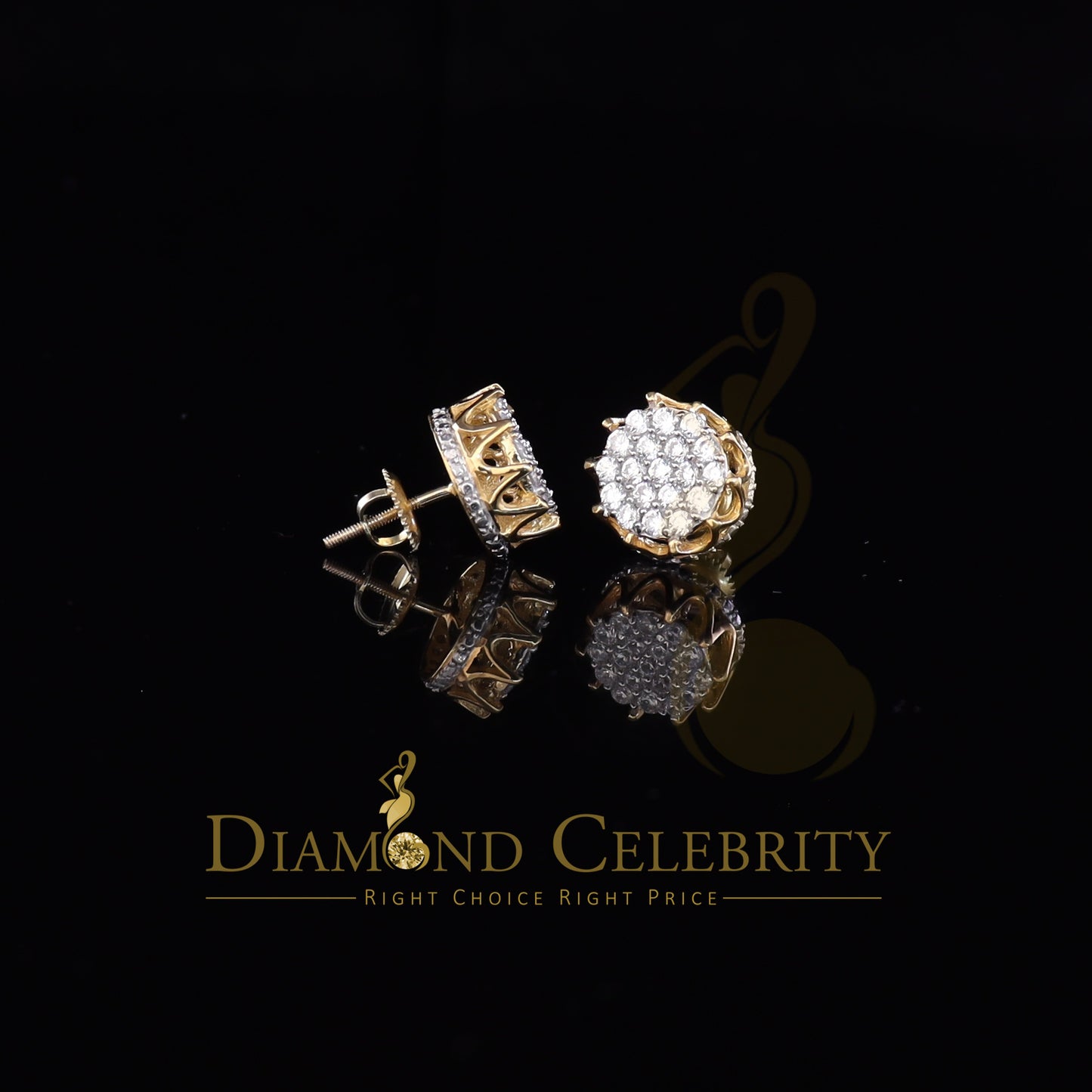 DiamondCelebritees Hip Hop Yellow 925 Silver 2.04ct Cubic Zirconia Women's & Men's Floral Earrings