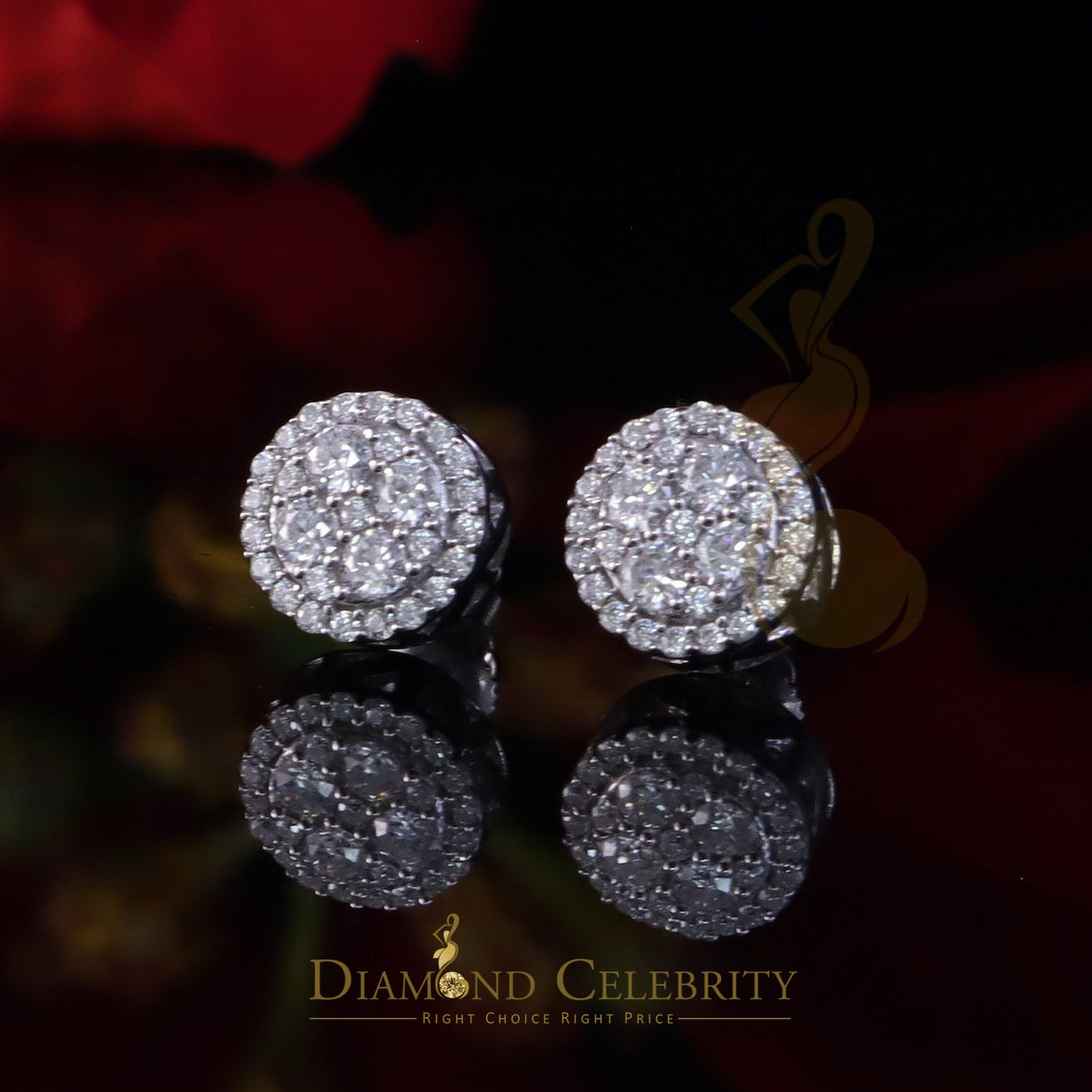 Diamondcelebritees New Women's/Men's 925 Silver White 1.00ct VVS 'D' Moissanite Round Stud Earrings