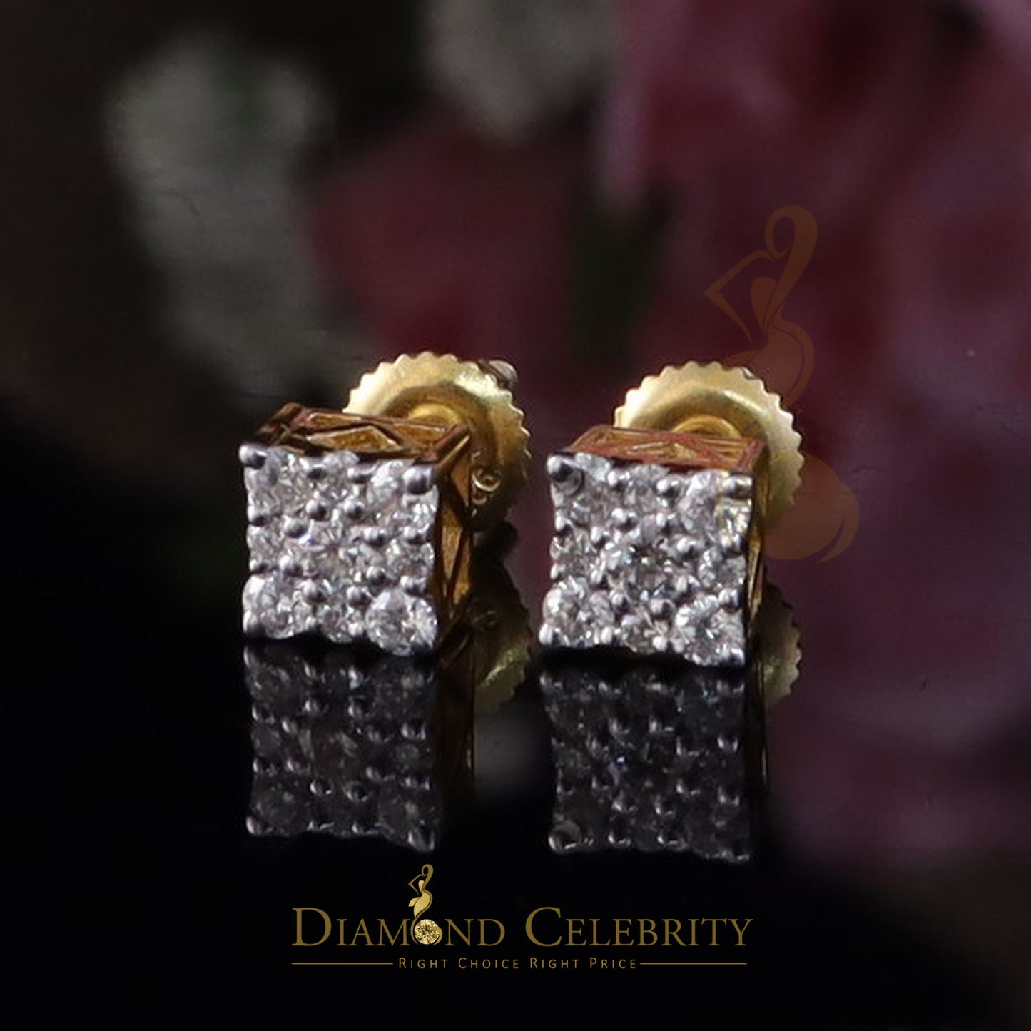 DiamondCelebritees Square Women & Men 925 Silver Yellow 0.25ct VVS D Moissanite Square Stud Earring