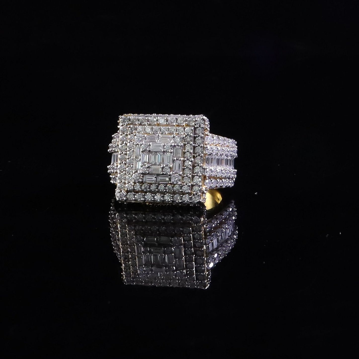 DiamondCelebritees 925 Yellow Silver 5.00ct VVS 'D' Moissanite Stone Men's for Square Rings Size 10