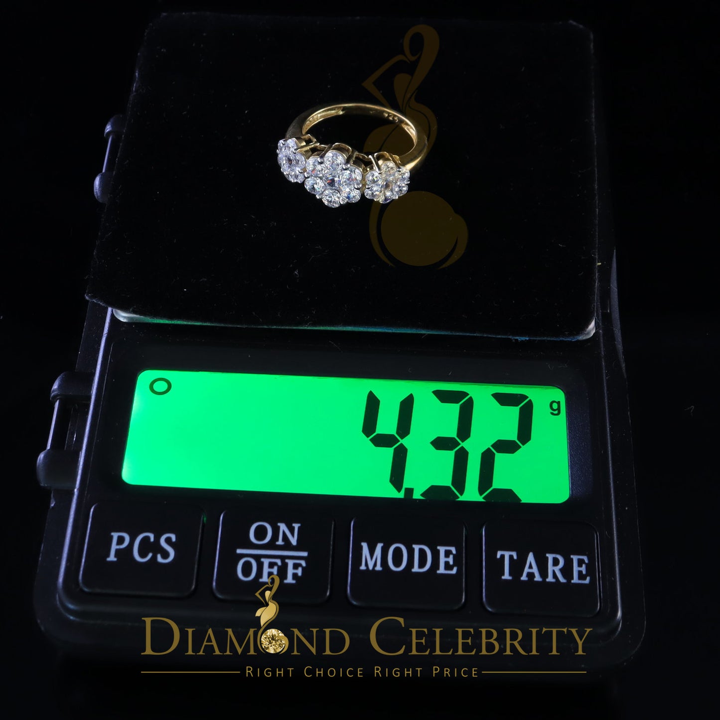 DiamondCelebritees 925Sterling Yellow Silver Floral-Shaped Cubic Zirconia 3.50ct Womens Ring Size 7