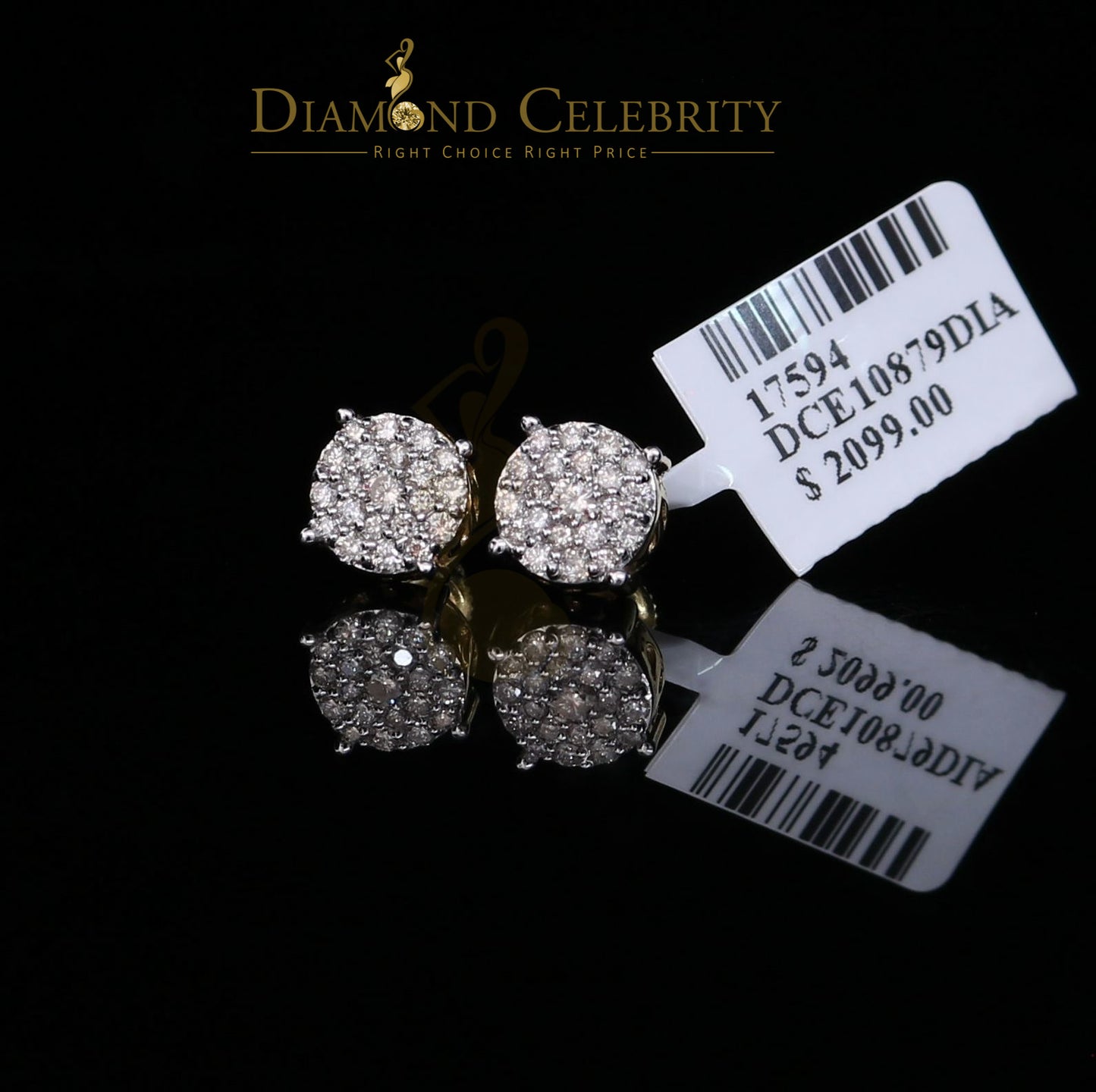 DiamondCelebritees10K Real Yellow Gold Real Diamond 0.60CT Men's/Women's Stud Round Earring