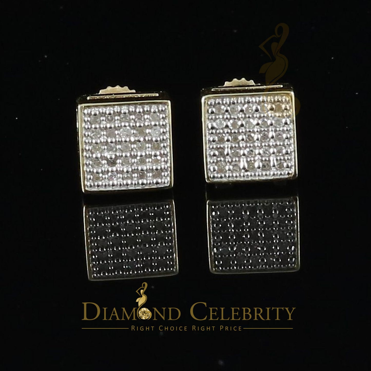 DiamondCelebritees 925 Yellow Sterling Silver 0.15ct Diamond For Women's & Men's Square Earrings