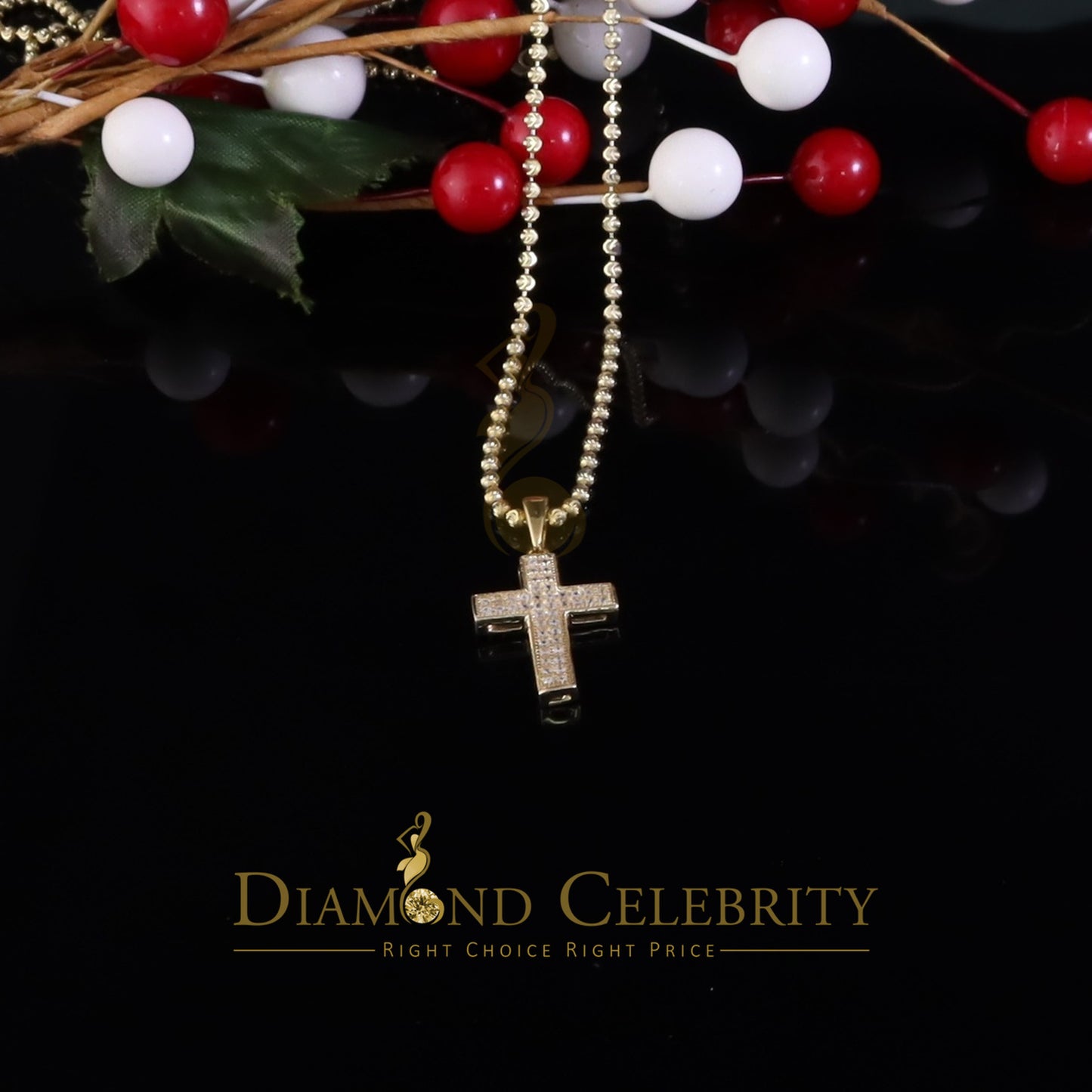 DiamondCelebritees Yellow 925 Sterling Silver Cross Shape Pendant with 0.44ct Cubic Zirconia Stone