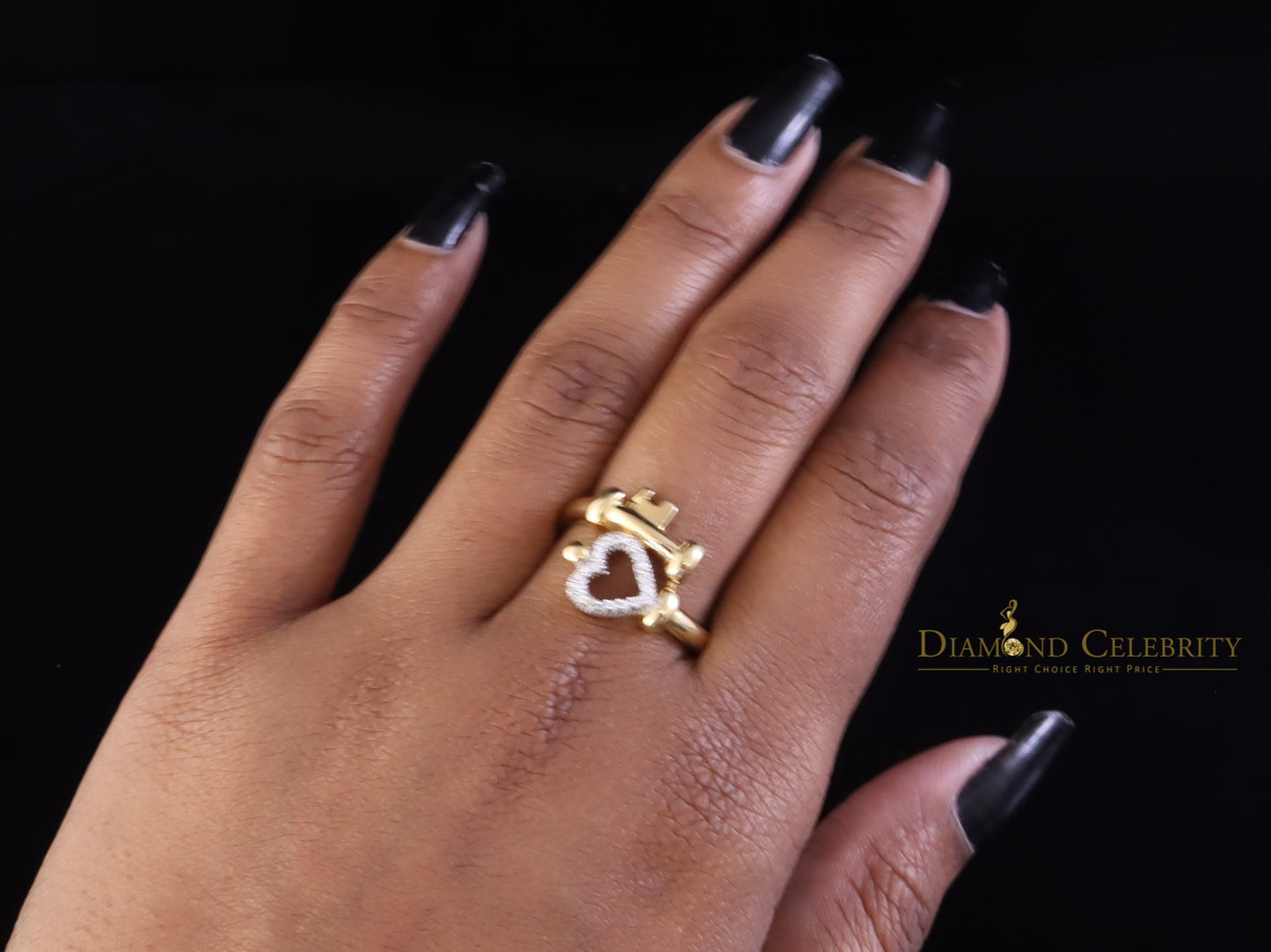 DiamondCelebritees 925 Yellow Silver 0.20ct Cubic Zirconia Promise Heart Key Womens Ring Size 8