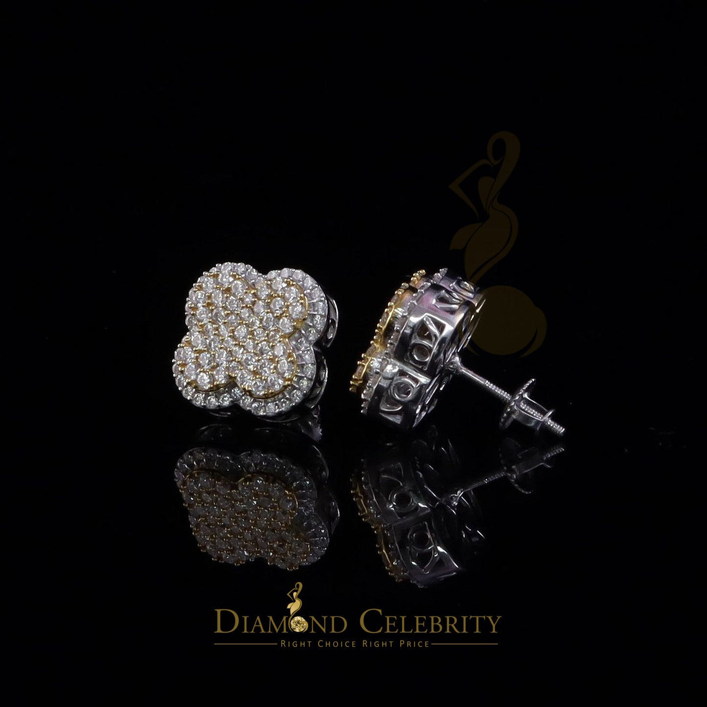Diamondcelebritees New1.00ct 925 Sterling Silver Moissanite Clover Stud Earrings For Men & Women