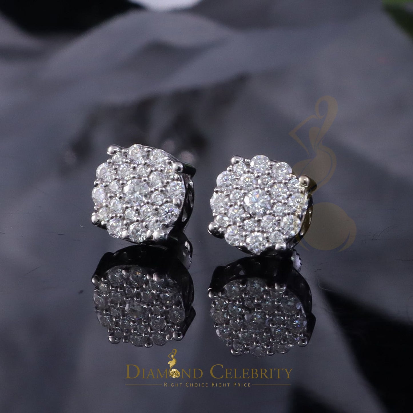 Diamondcelebritees 925 Silver White 1.00ct VVS 'D' Moissanite Round Stud Earrings for Women & Men