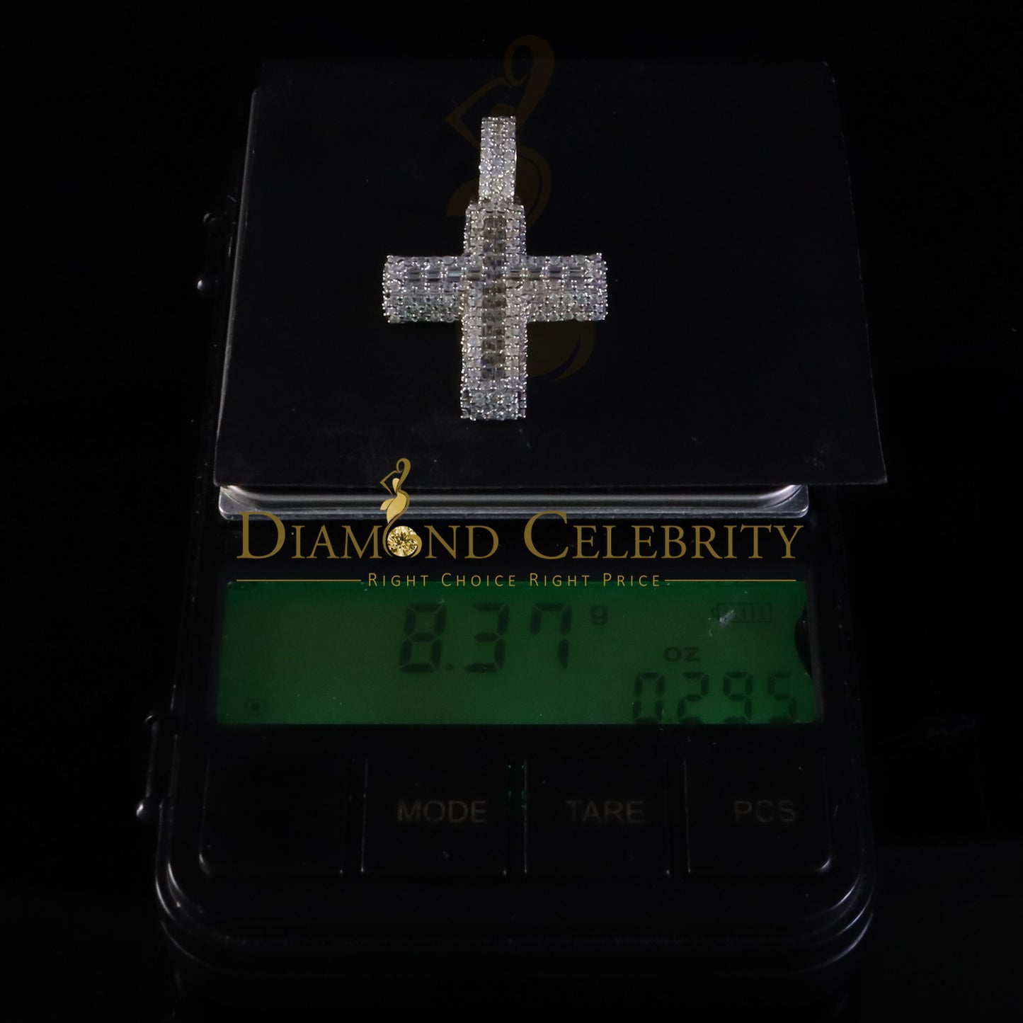 Diamondcelebritees White 925 Silver 4.50ct VVS D Clr Moissanite Baguette Cross Pendant Men/Women's