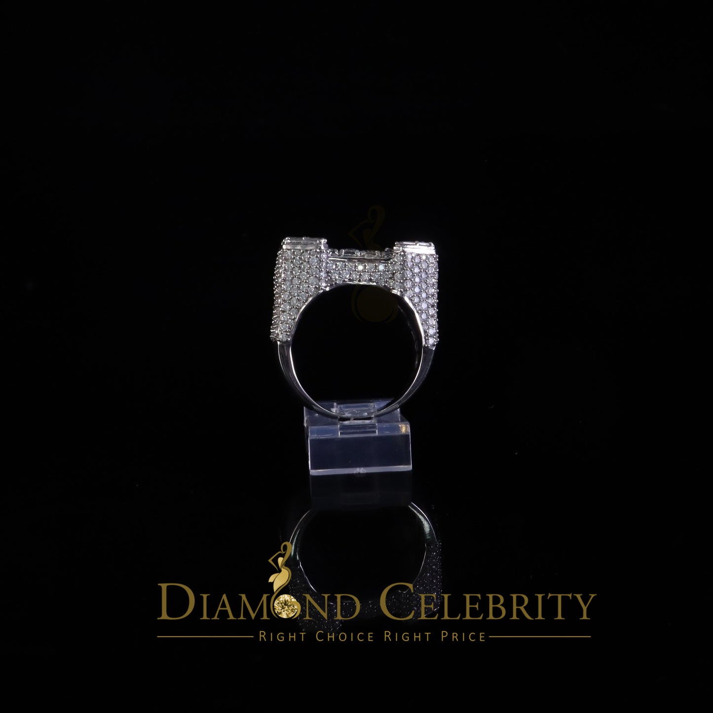 DiamondCelebritees Men's 925 White Silver 6.50ct VVS 'D' Baguette Moissanite Octagone Rings Size 10