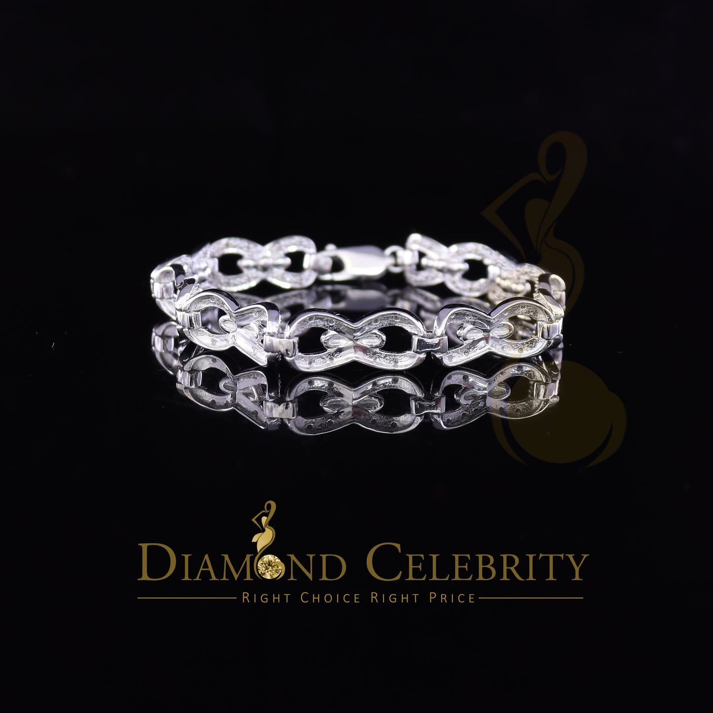 Diamondcelebritees 925 Sterling Silver White 0.20CT Real Diamonds Fancy Style Bracelete Size 7''