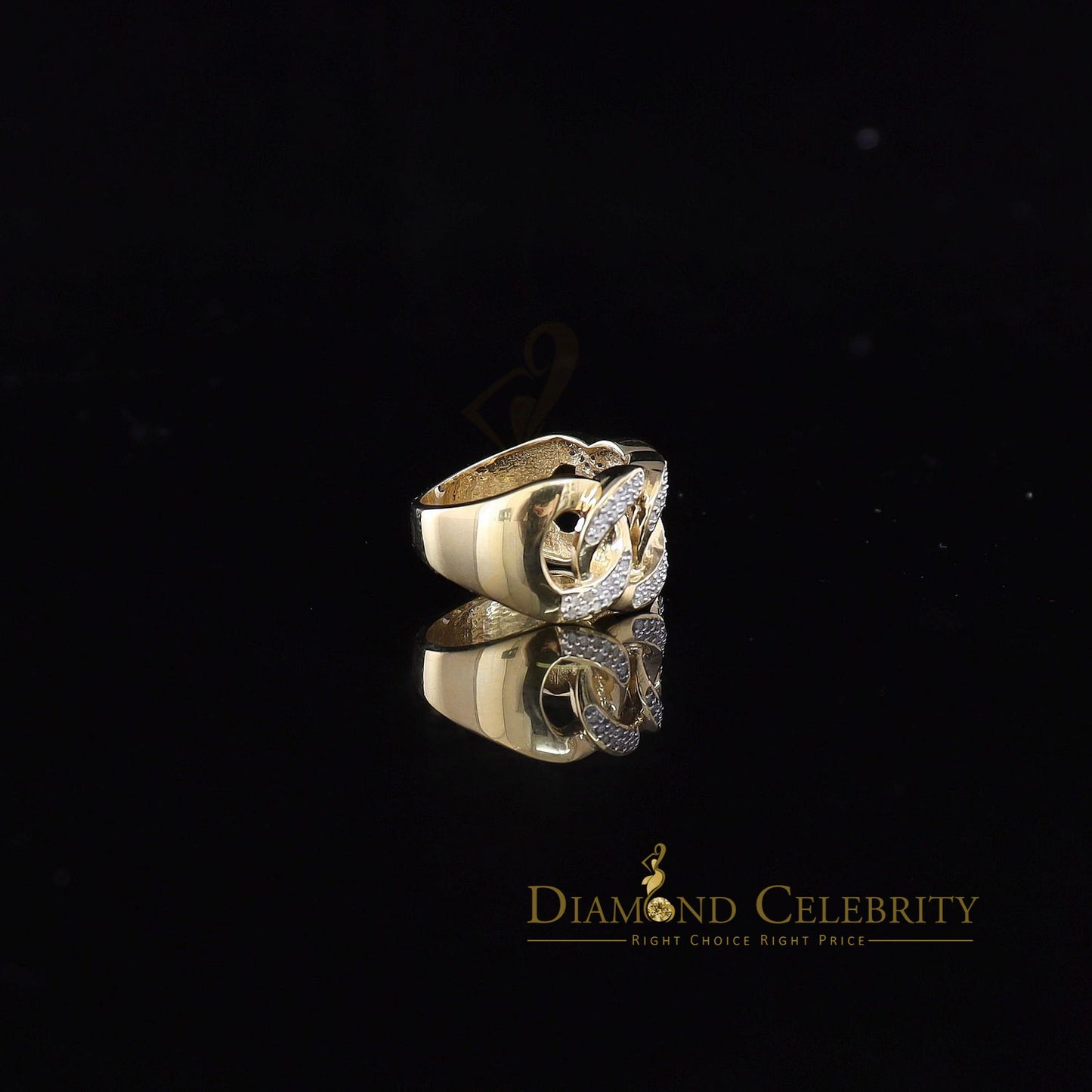 DiamondCelebritees 925 Sterling Silver Yellow Womens Ring Size 8 With Miami Cuban 0.33 CT Diamond