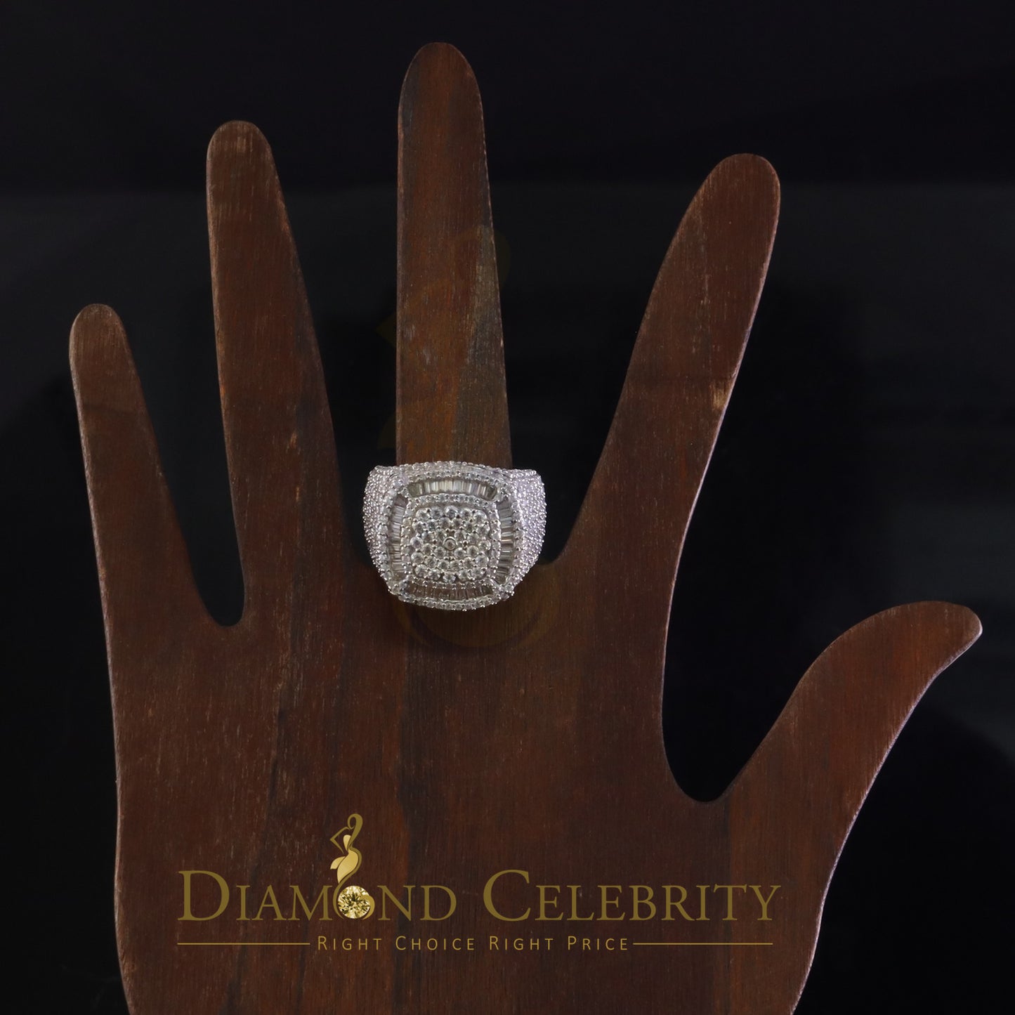 DiamondCelebritees 925 White Silver 6.50ct VVS 'D' Moissanite Men's for Square Rings Size 10