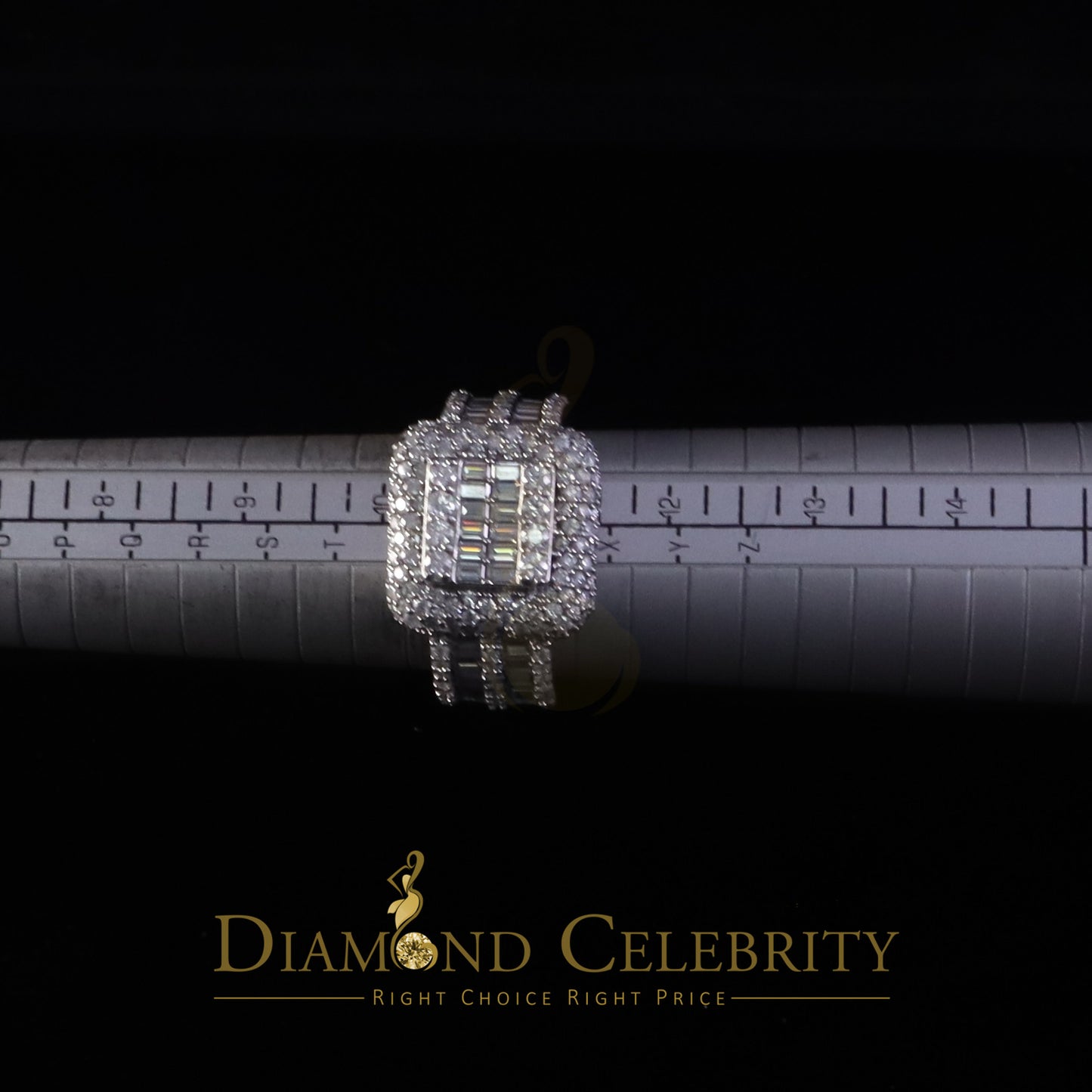 DiamondCelebritees Men's for 5.50ct VVS D Baguett Moissanite White Silver Square Pinky Ring Size 11