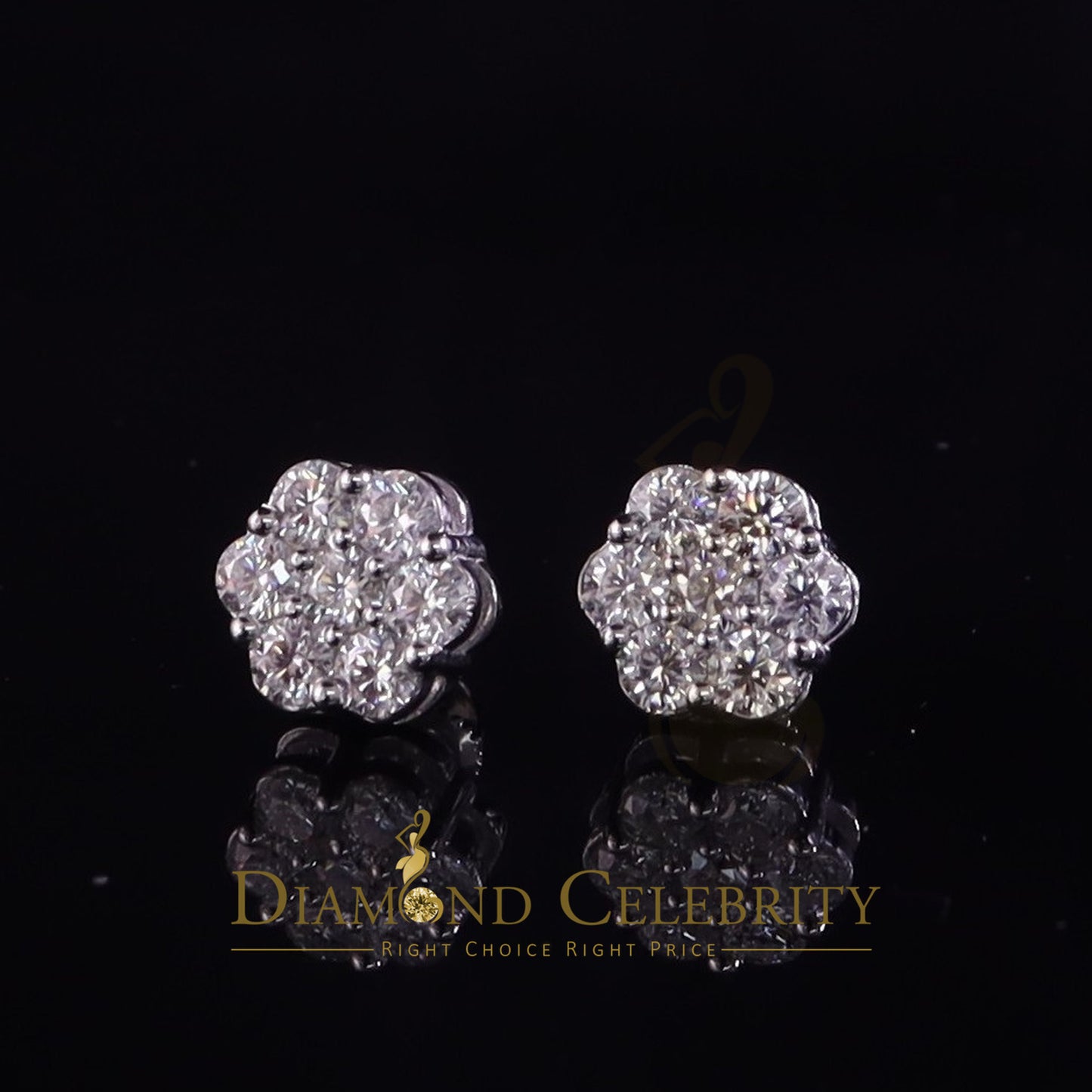 DiamondCelebritees 1.50ct Vvs 'D' Color Genuine Moissanite Stud FLORAL Earrings 10k Real White Gold