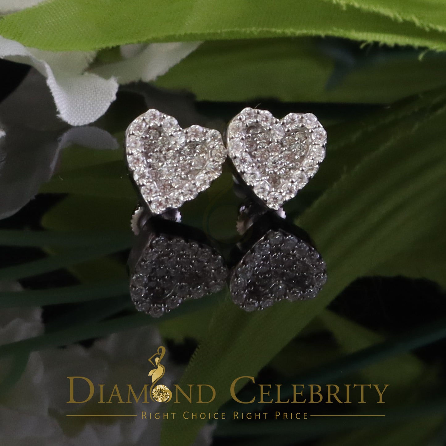 Diamondcelebritees 925 White Silver 0.66ct VVS 'D' Moissanite Heart Stud Earring Men's/Womens