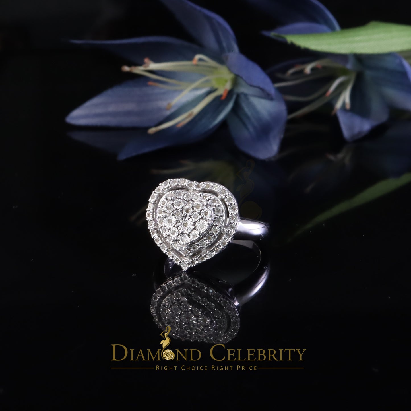 DiamondCelebritees New Puffy Heart Ring SZ 7 Real Diamond 0.25ct White 925 Sterling Silver Womens