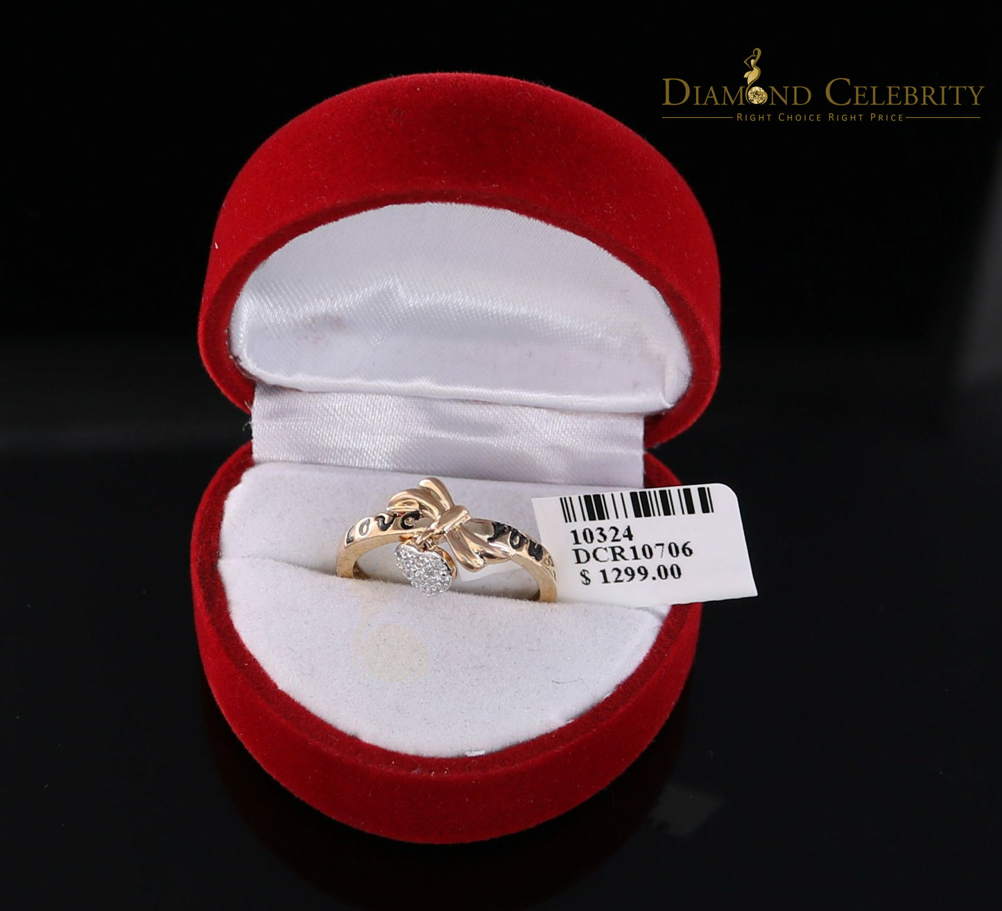 DiamondCelebritees Real 0.05ct Diamond Real 10kt Yellow Gold Fancy LOVE YOU HEART Charm Ring Size 7