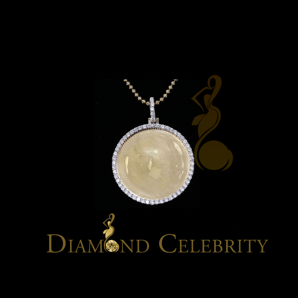 DiamondCelebritees 1.50" Picture Round Yellow Pendant Round Sterling Silver 3.42ct Cubic Zirconia