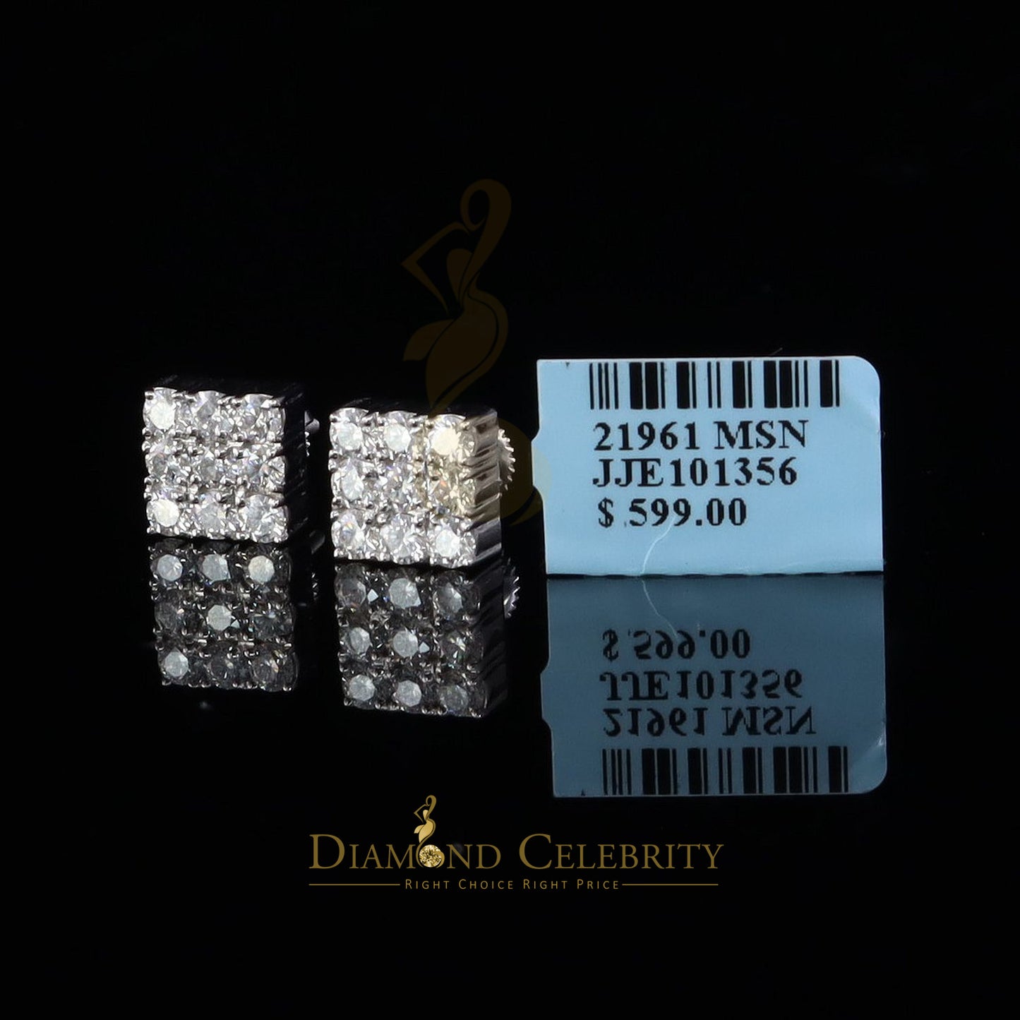 Diamondcelebritees Women's/Men's 925 Silver White 2.00ct VVS 'D' Moissanite 9 stone Stud Earrings