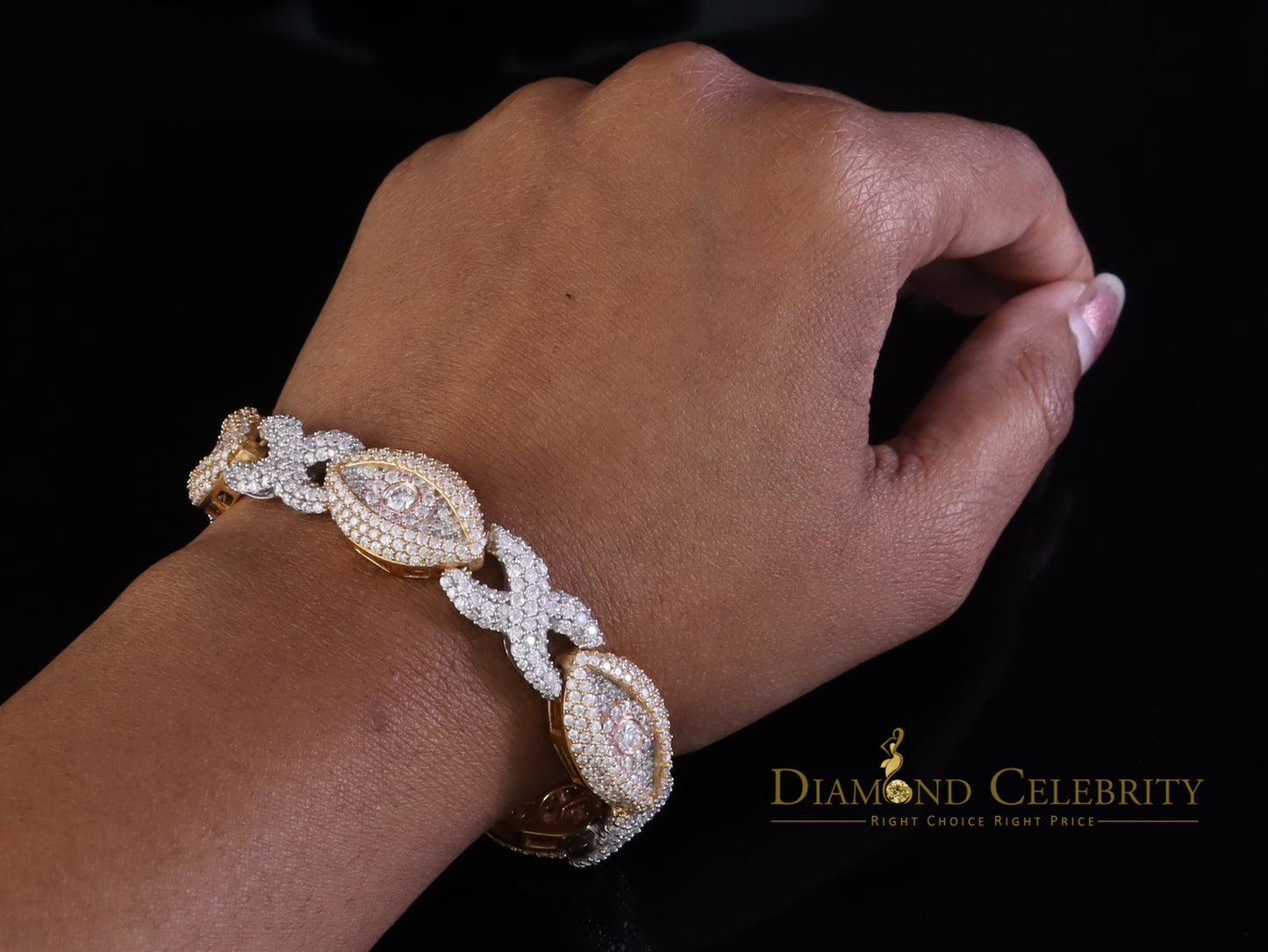 Diamondcelebritees 15.00ct Silver White 925 Moissanite Evil Eye Mens/Womens link Bracelet 8 Inch.