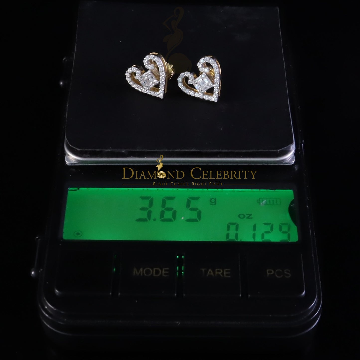 DiamondCelebritees Men's/Womens Stud 925 Silver Baguette Heart 1ct VVS D Moissanite Yellow Earring