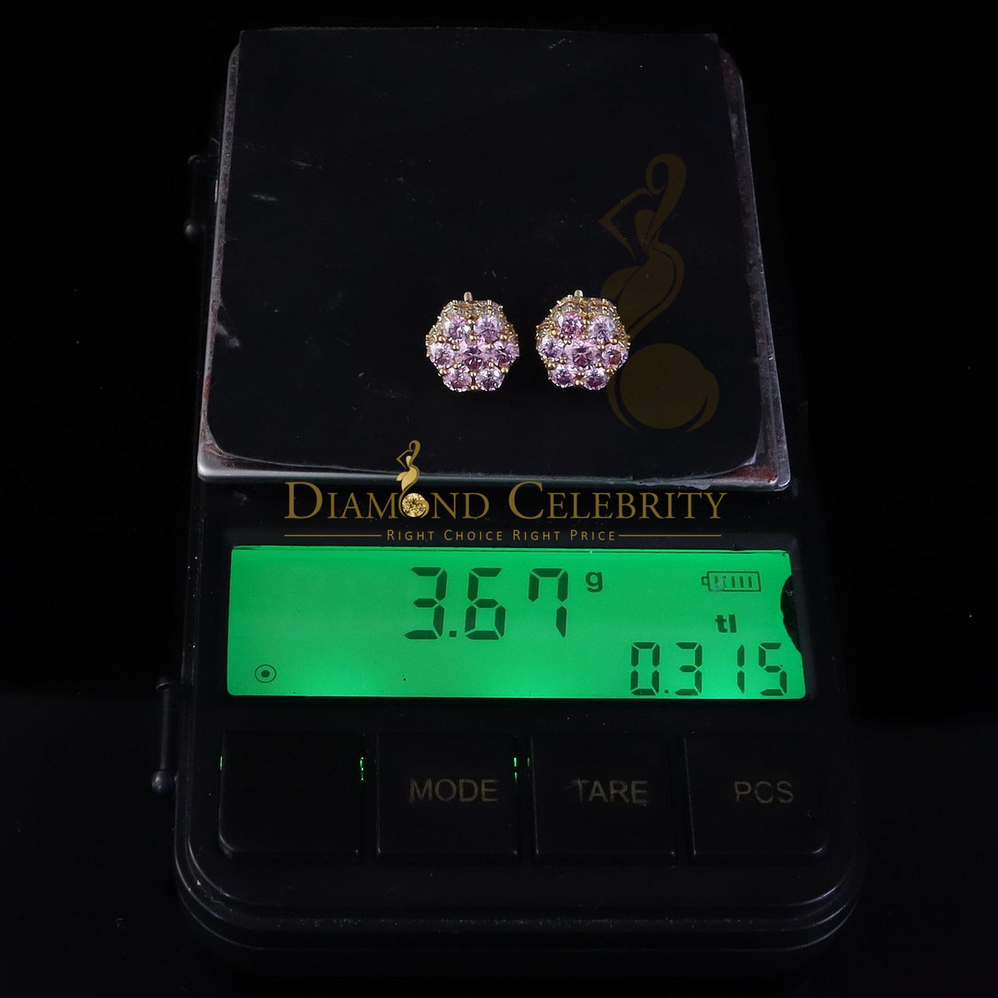 DiamondCelebritees Women's 925 Silver Yellow 2.50ct VVS 'D' Pink Moissanite Floral Stud Earrings