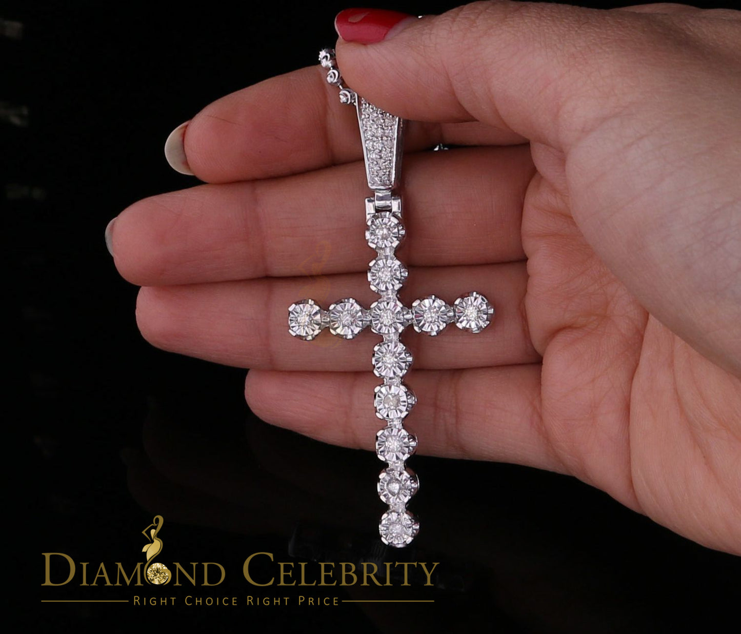 DiamondCelebritees Real 1.25ct Diamond Sterling Silver CROSS Charm Necklace Pendant in White