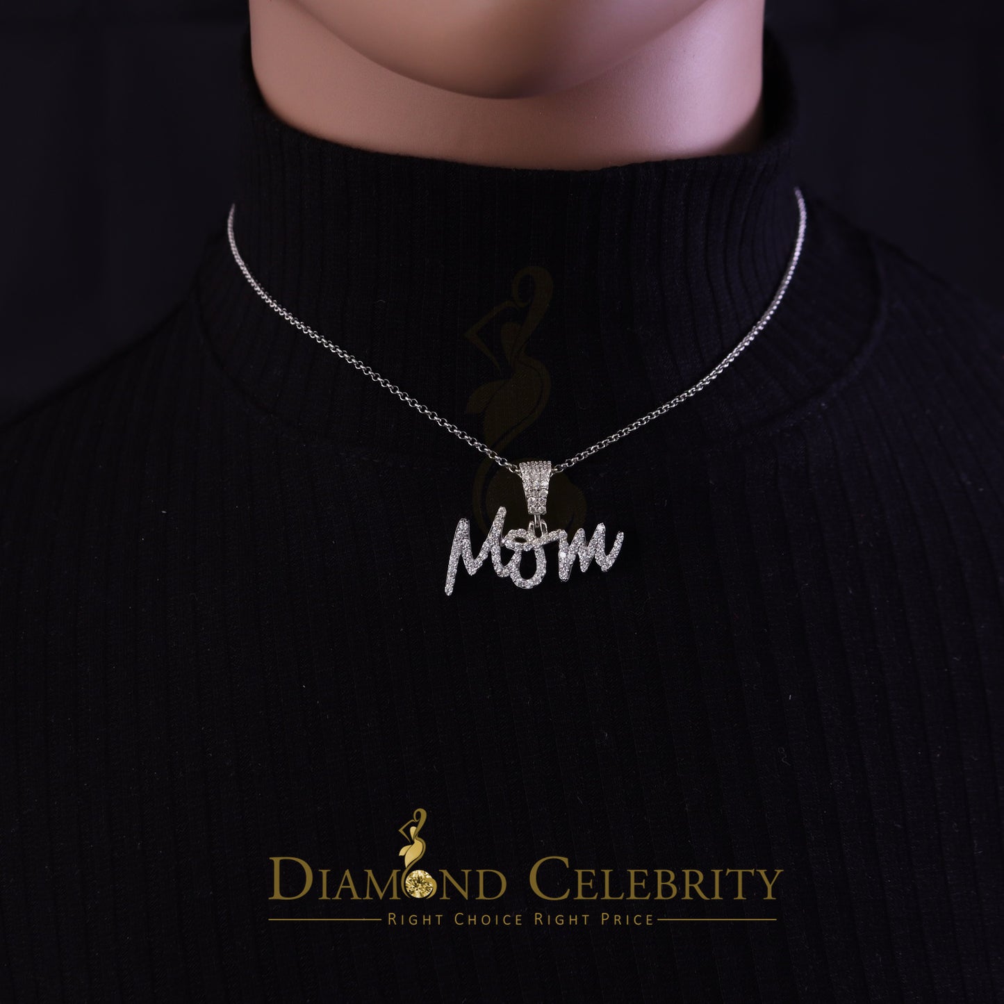 DiamondCelebritees Small MOM Pendant with 0.90ct Cubic Zirconia White 925 Silver for Mother's Day