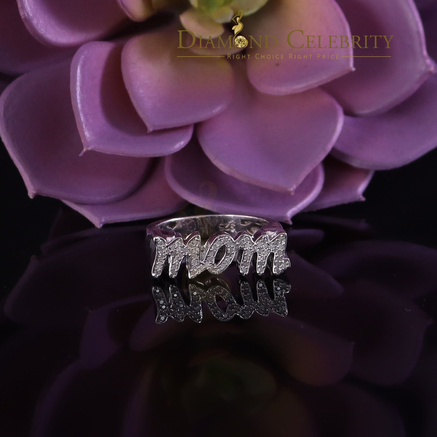 DiamondCelebritees 0.25 CT Real Diamond Mom Ring 925 Sterling White Silver Fashion Womens in Size 7
