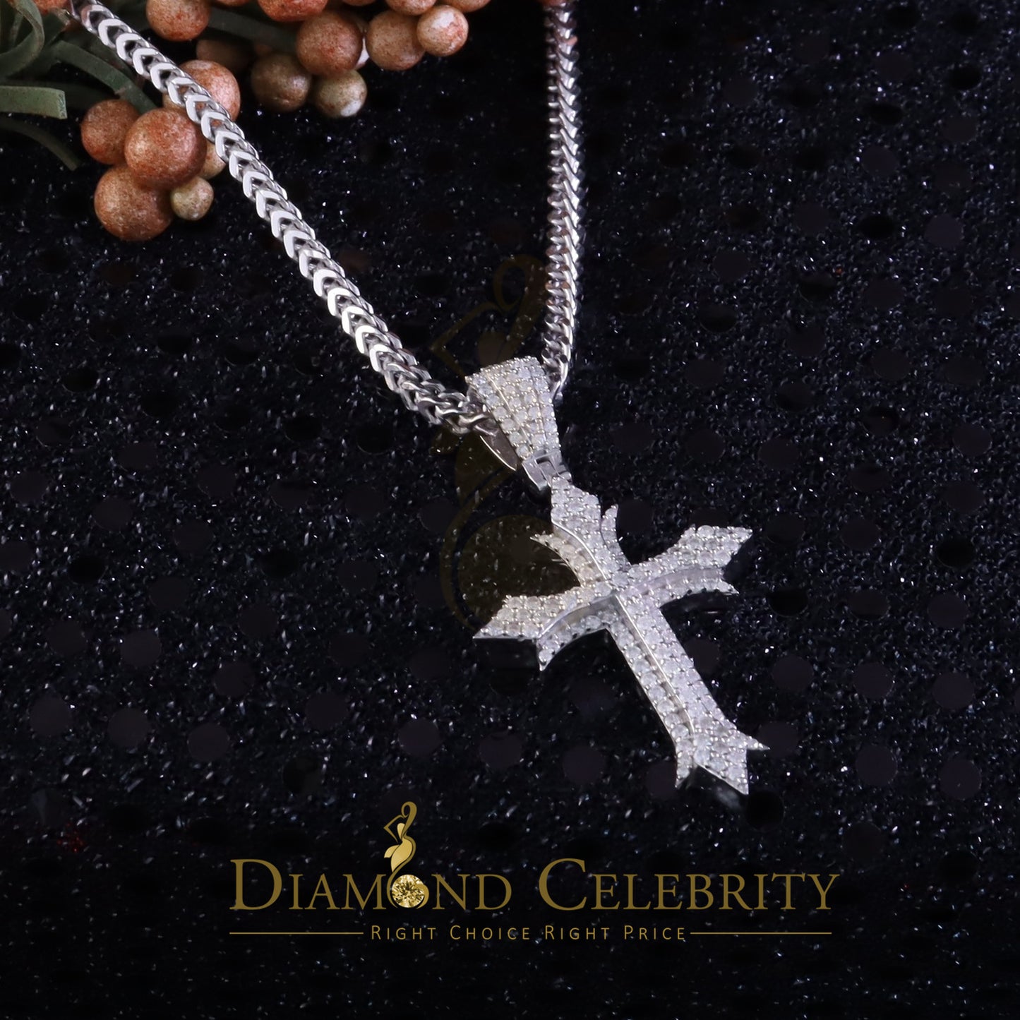 Diamondcelebritees Shiny 2.0ct VVS D Moissanite White Silver Charm Cross Pendant Men's & Women's