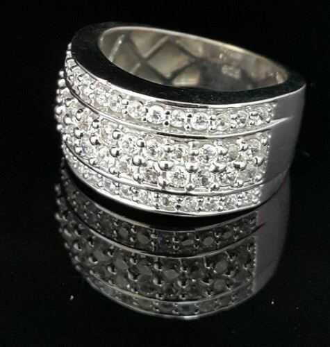 DiamondCelebritees 925 Sterling White Silver 6.0ct Cubic Zirconia Wide Round Womens Ring Size 7