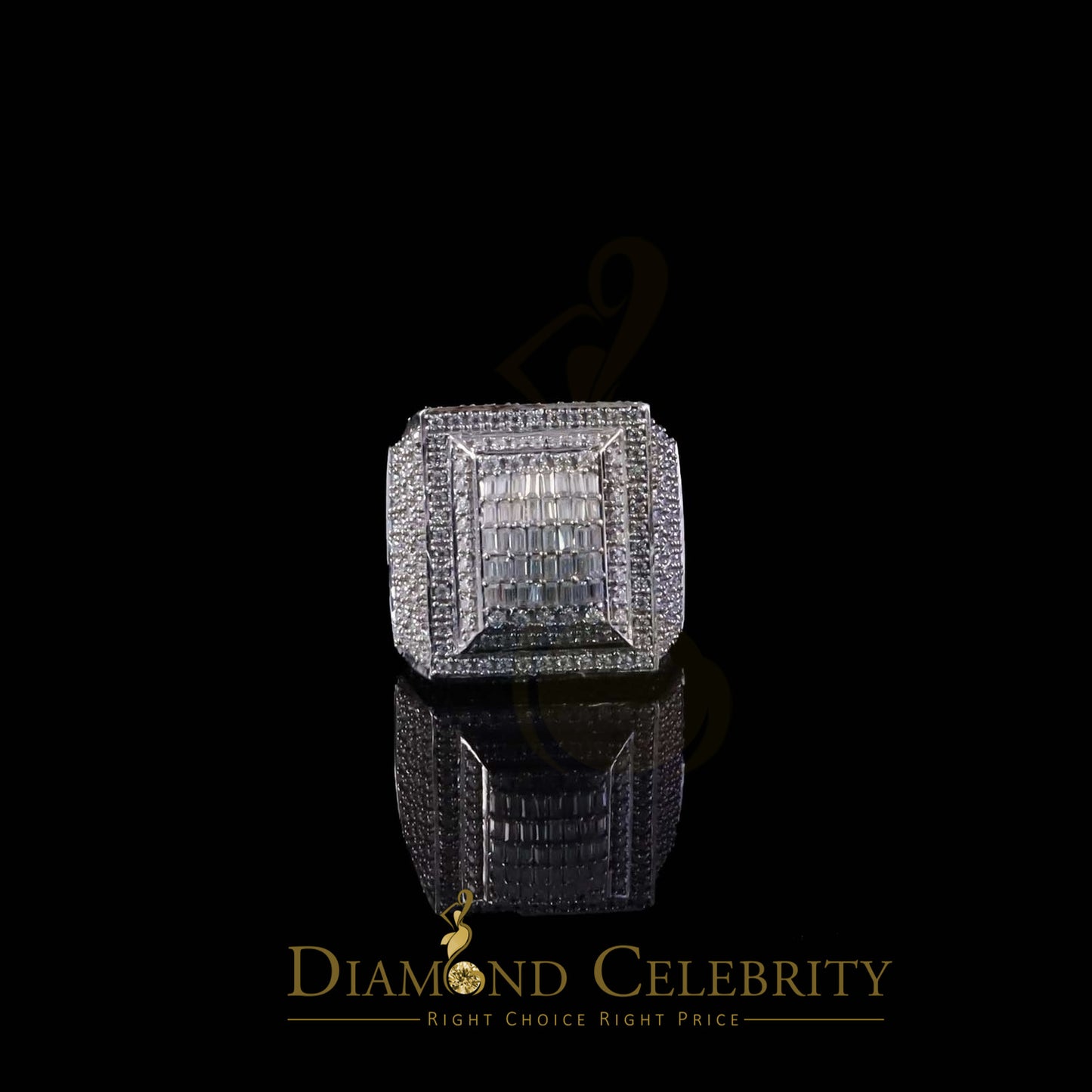 DiamondCelebritees Men's for 925 White Silver 4.00ct VVS 'D' Moissanite 3D Square Rings Size 10