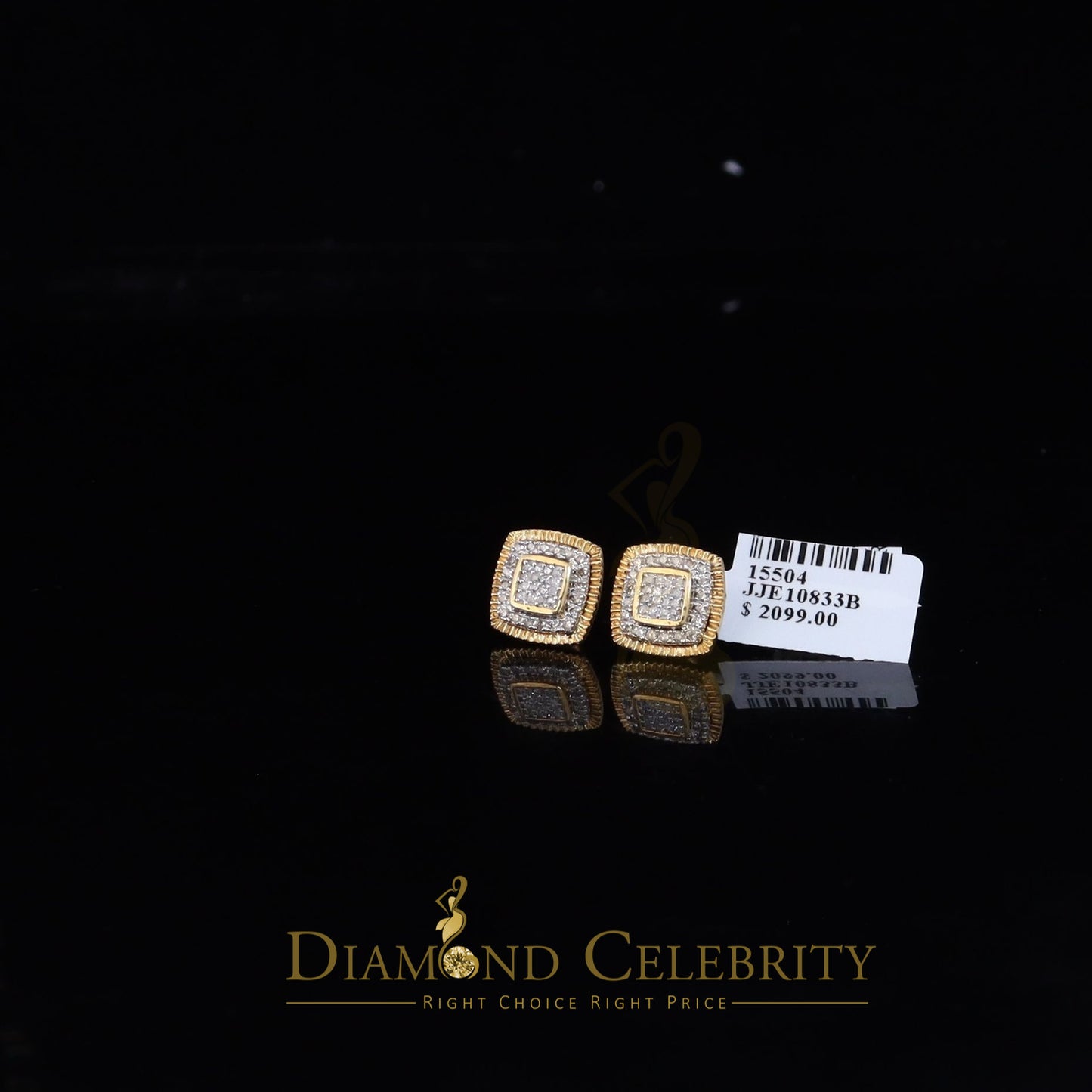DiamondCelebritees Real 10K Yellow Gold Real Diamond 0.50 CT Men and Ladies Square Stud Earring
