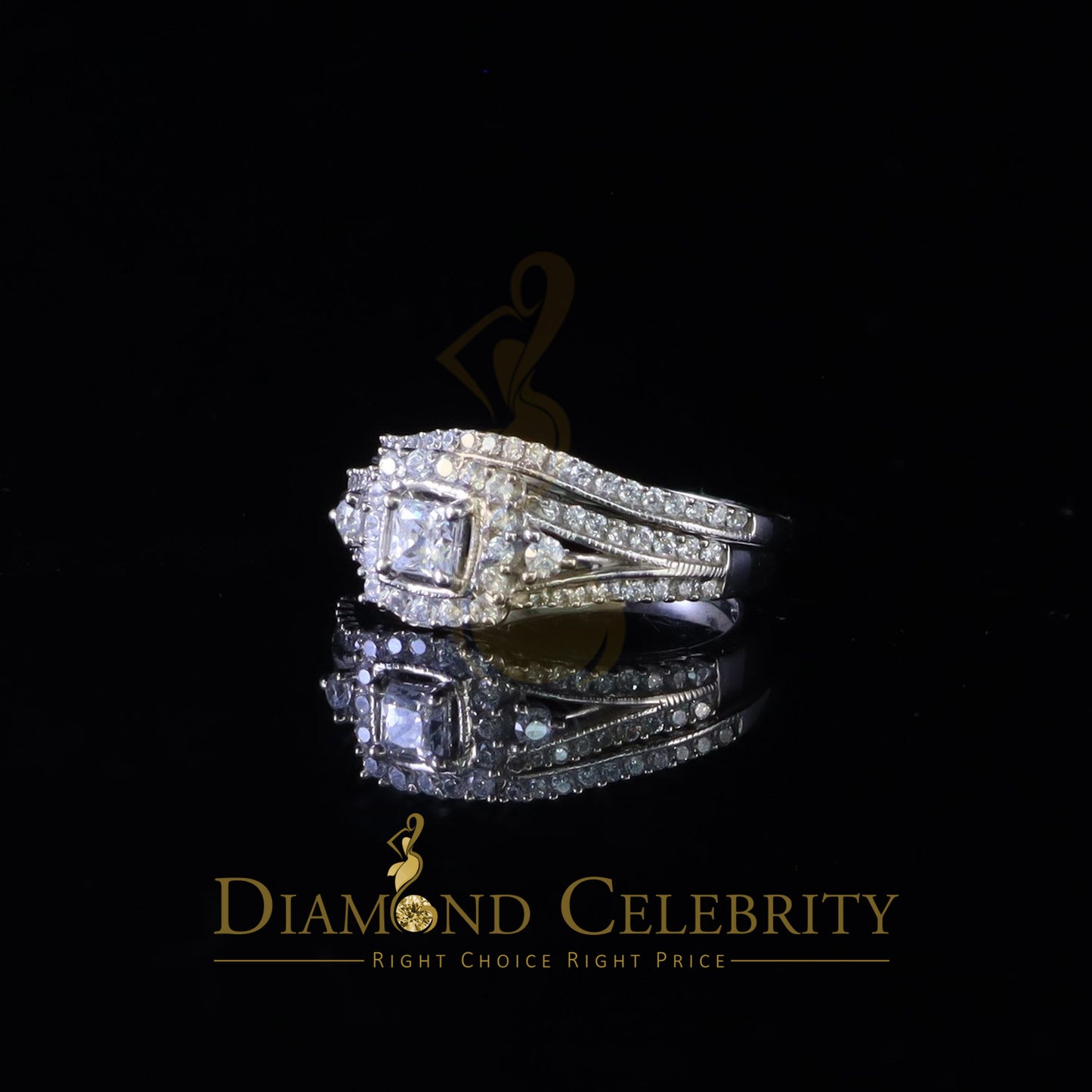 DiamondCelebritees 1.75ct Cubic Zirconia White Sterling Silver Men's/ Women 2PC Bridal Rings Size 7