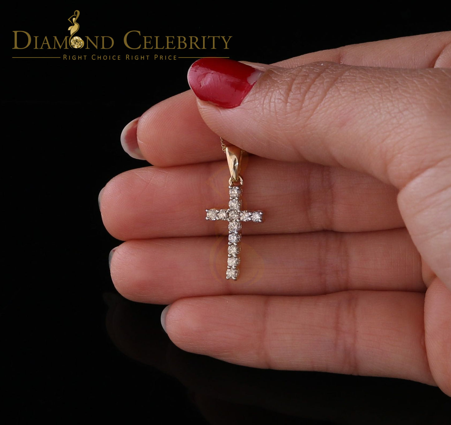 DiamondCelebritees 10k Real Gold Real Diamond 0.50ct CROSS Charm Fashion Yellow Style Pendant
