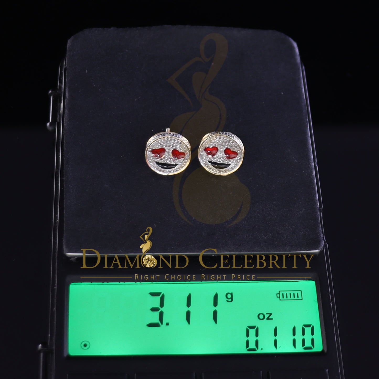 DiamondCelebritees 925 Sterling Yellow Silver 0.33ct Diamond Men's & Women's Love Emoji Earrings