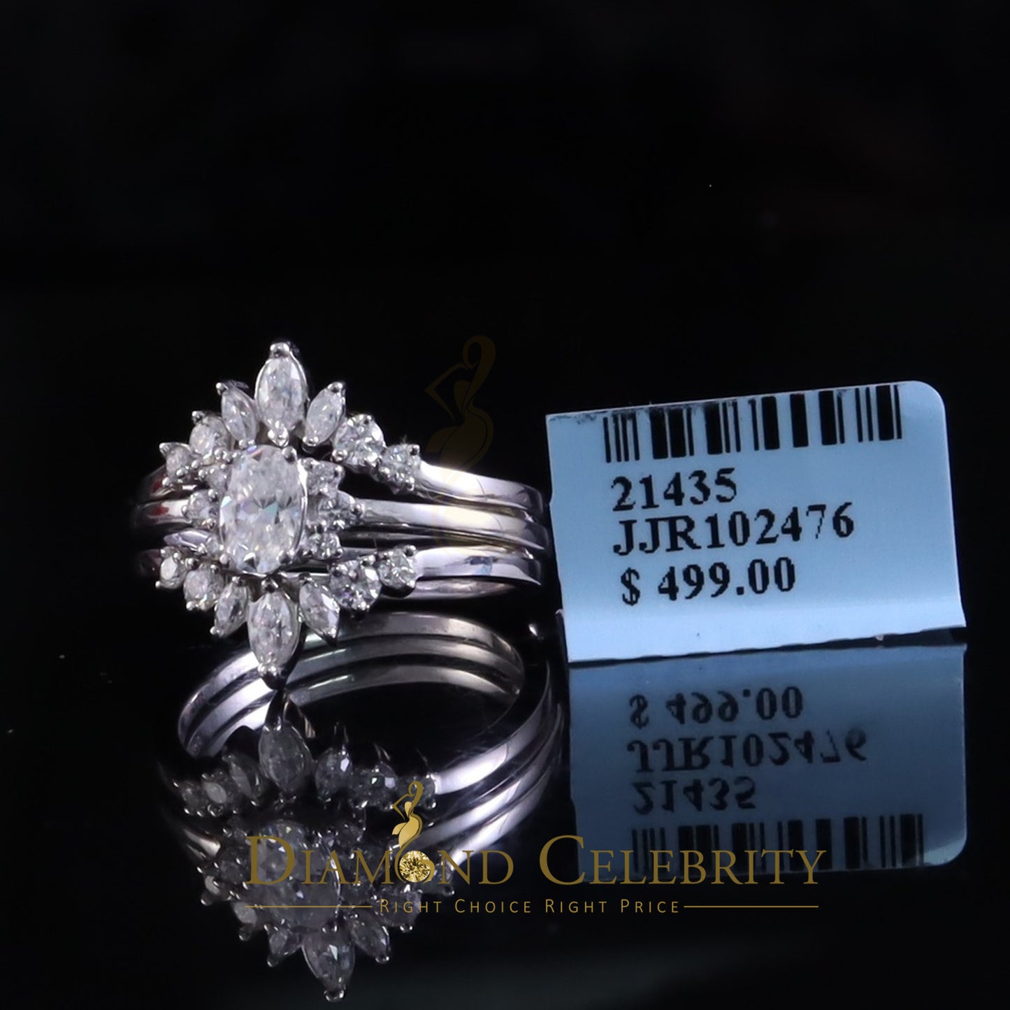 DiamondCelebritees 925 Silver White 1.25ct VVS D Oval Solitaire Moissanite Bridal Guard Rings SZ 7