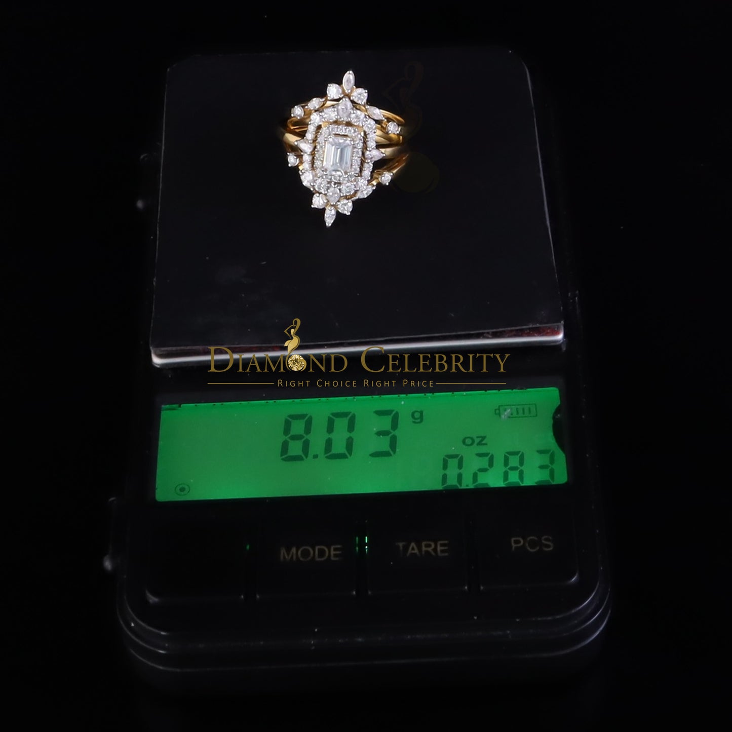 DiamondCelebritees 2.00ct Moissanite Marquise Yellow Radiant Round Cut 925 Silver Women Ring Sz 7