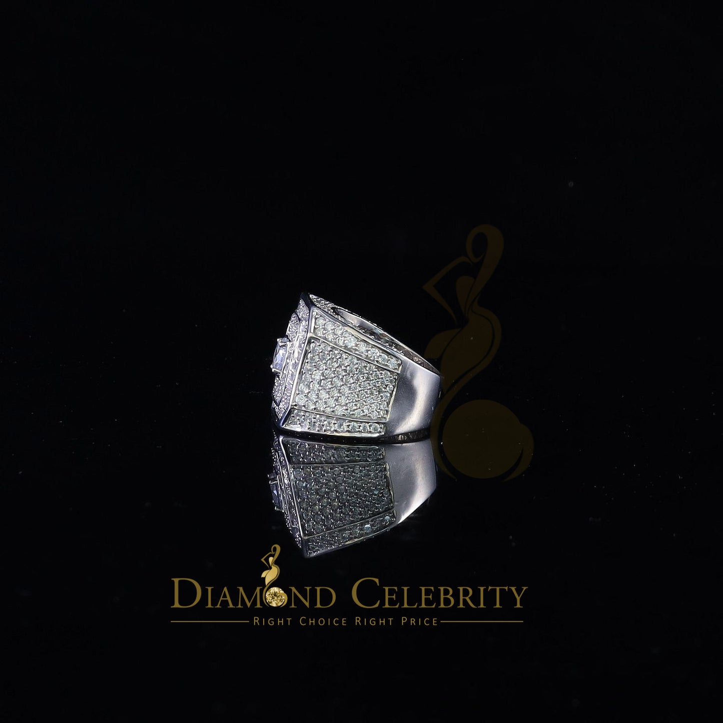 DiamondCelebritees 925 Silver White 14.00ct Cubic Zirconia Wide Band Men's Engagement Ring Size 10