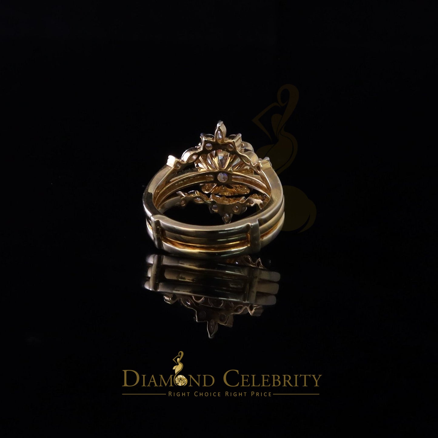 DiamondCelebritees Enhancer Guard Wrap Insert Cushion Moissanite 1.75ct VVS D Yellow Silver RingSZ7