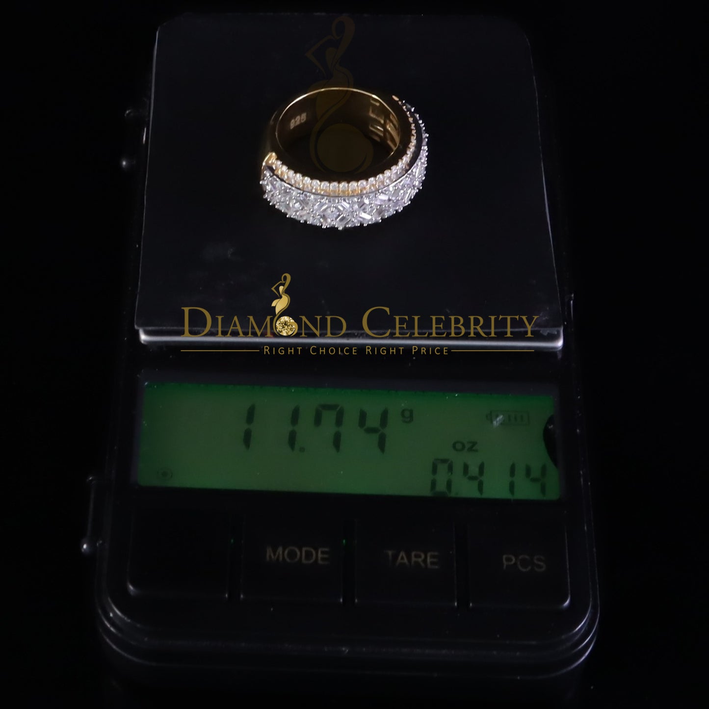 DiamondCelebritees New Baguette Band Ring SZ 8 Women/Men 925 Yellow Silver2.50ct VVS D Moissanite