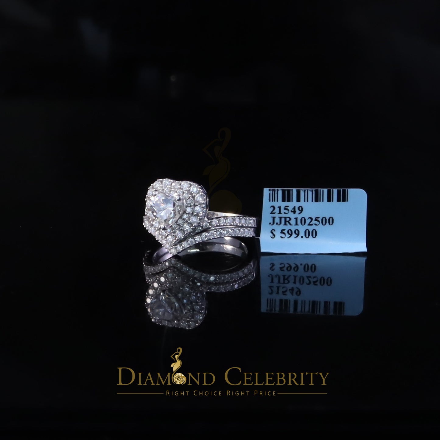 DiamondCelebritees Heart Shape 1.66ct VVS D clr Moissanite Women Silver White Bridal Ring Size 7