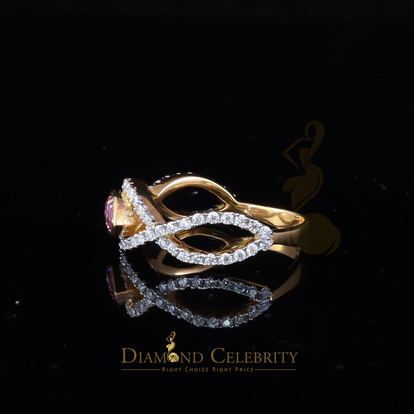 DiamondCelebritees 1.25CT Womens infinity 925 Silver Yellow VVS D PINK Marquis Moissanite Ring SZ8